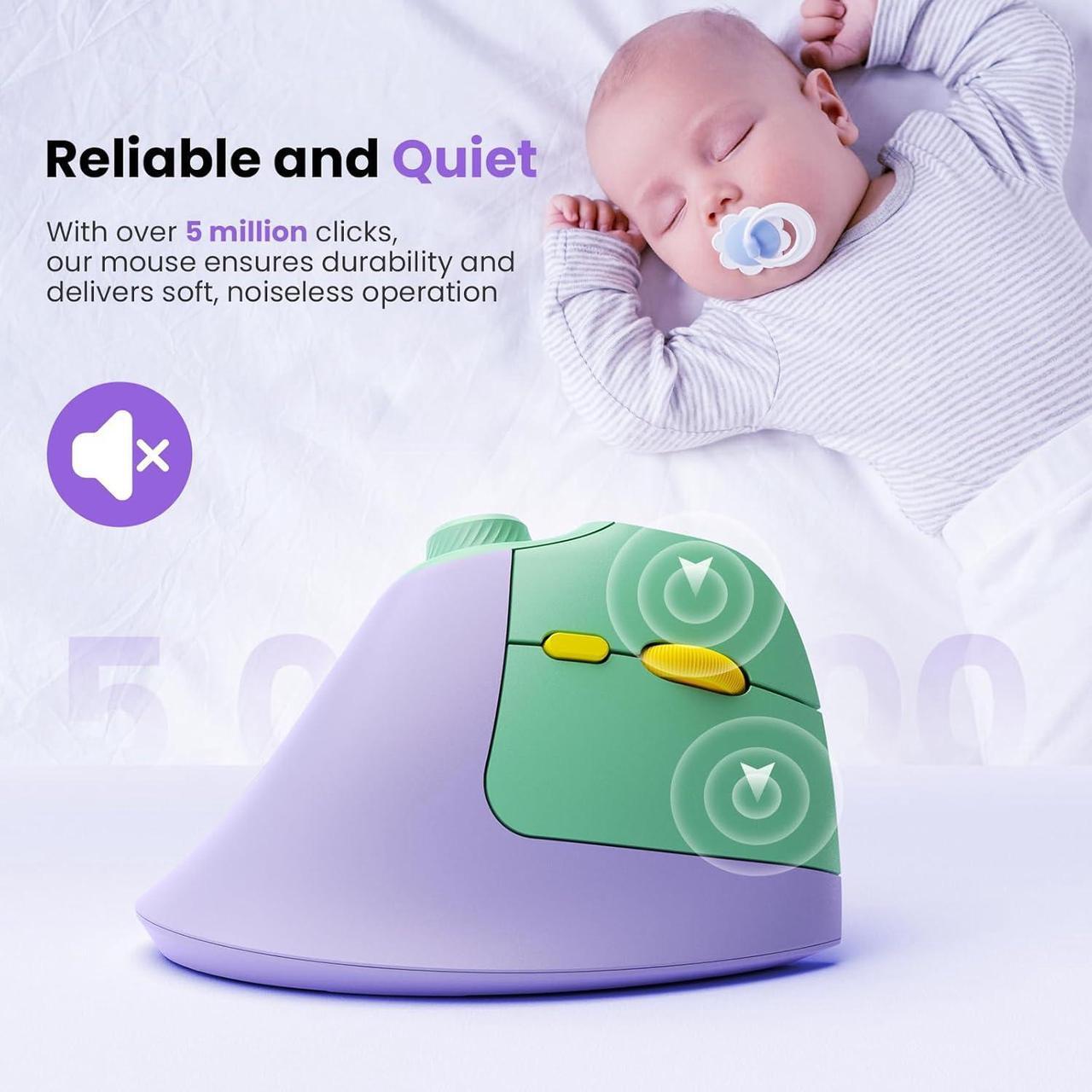Alt view image 7 of 7 - seenda Ergonomic Mouse Rechargeable, Vertical Wireless Mouse with Volume knob, Quiet clicks, 3 Device Connection (Bluetooth or USB), Optical Mice for Windows, PC/Mac- Purple