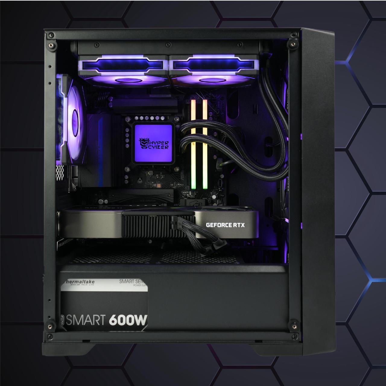 Alt view image 3 of 6 - Hyper Cyber Rage X Liquid Cool Gaming Desktop - Intel Core i7 14700K, AMD Radeon RX 7700 XT, DDR5-6400 RGB 64GB, 1TB NVMe M.2 SSD, Windows 11, WiFi, Xtreme VR