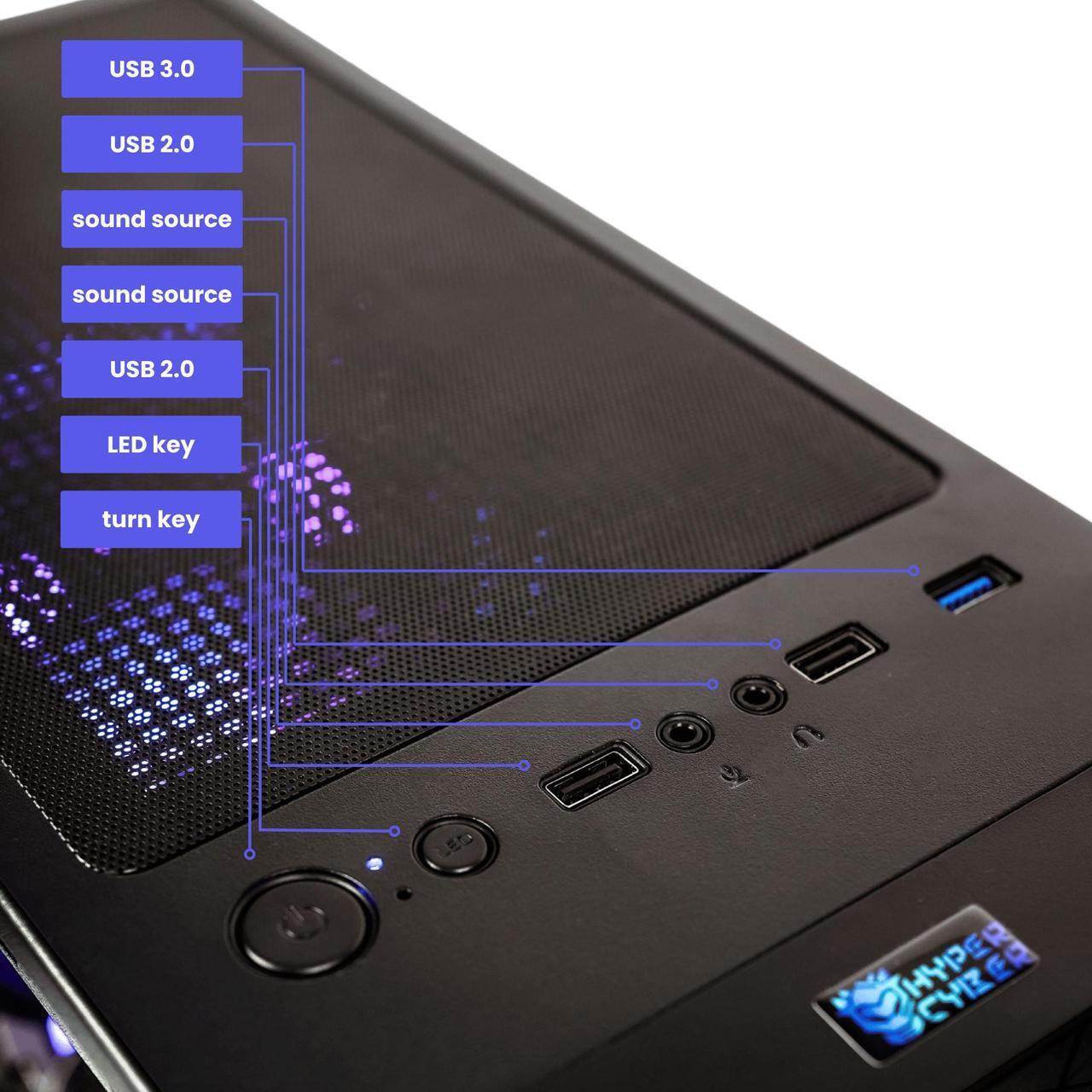 Alt view image 4 of 6 - HYPER CYBER Storm X Gaming PC Desktop Computer  AMD Ryzen 5 5500, GeForce RTX 4070 SUPER 12GB GDDR6, 16GB DDR4 RAM, 1TB NVMe SSD, Windows 11 Home, VR Ready, RGB Lighting, WiFi, Ready to Use