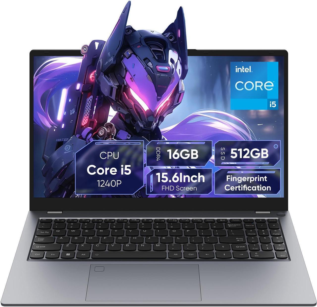 Main image of TPV Laptop Core i5-1240P, 15.6" 16GB DDR4 RAM 512GB Pcie SSD, 1920*1080 IPS Windows 11 Notebook, Wi-Fi 6, BT5.2, 2MP Camera, Fingerprint Unlock, Backlit English Keyboard, Laptop Telework Office, Gray