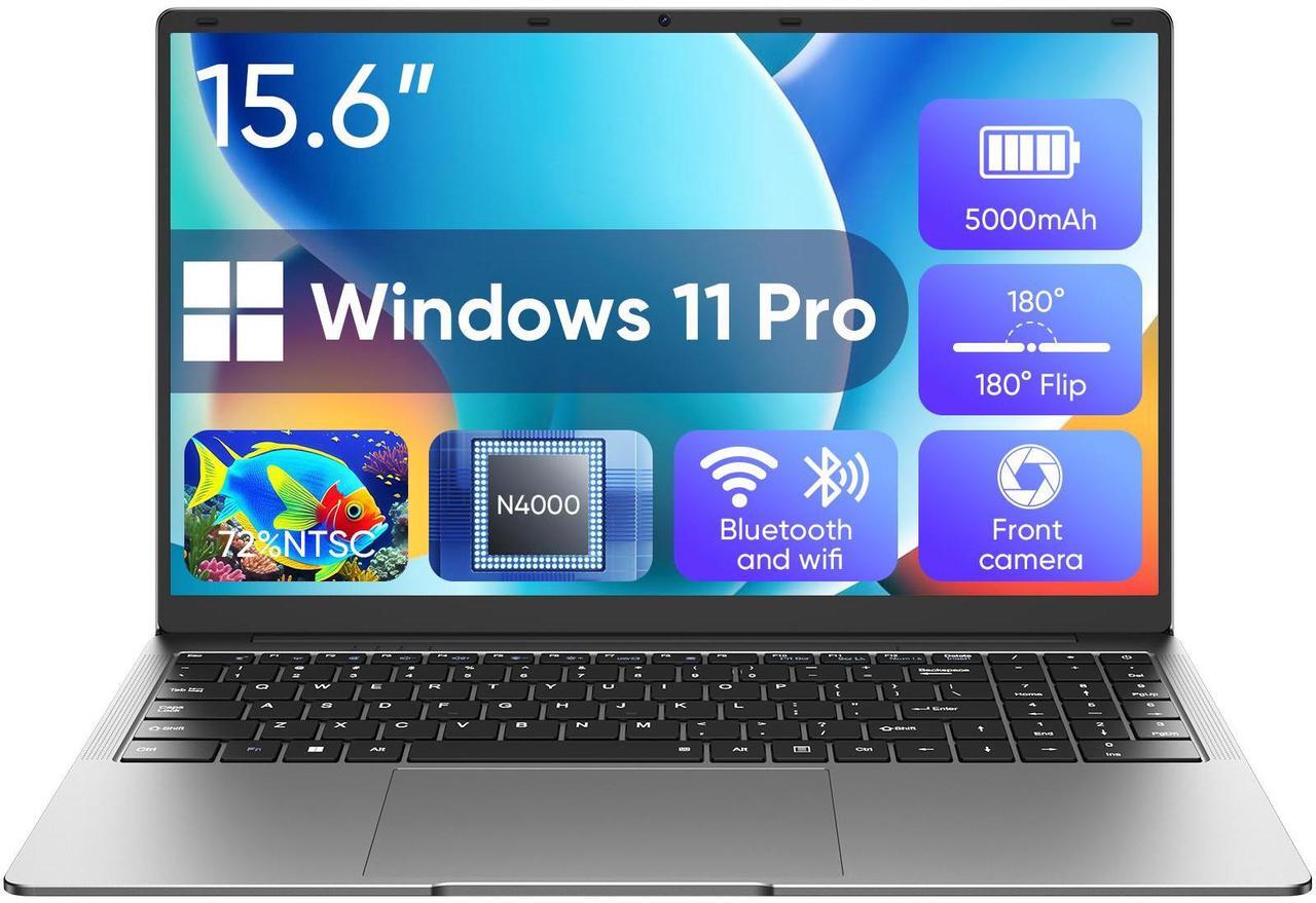 Main image of TPV 15.6 inch Windows 11 Pro Laptop,8GB RAM 256GB SSD,Intel Celeron N4000(up to 2.6GHz), 100% sRGB Screen FHD 1920 x 1080, MS Office 2024, WiFi, BT 4.0, 2xUSB, 5000mAh Battery