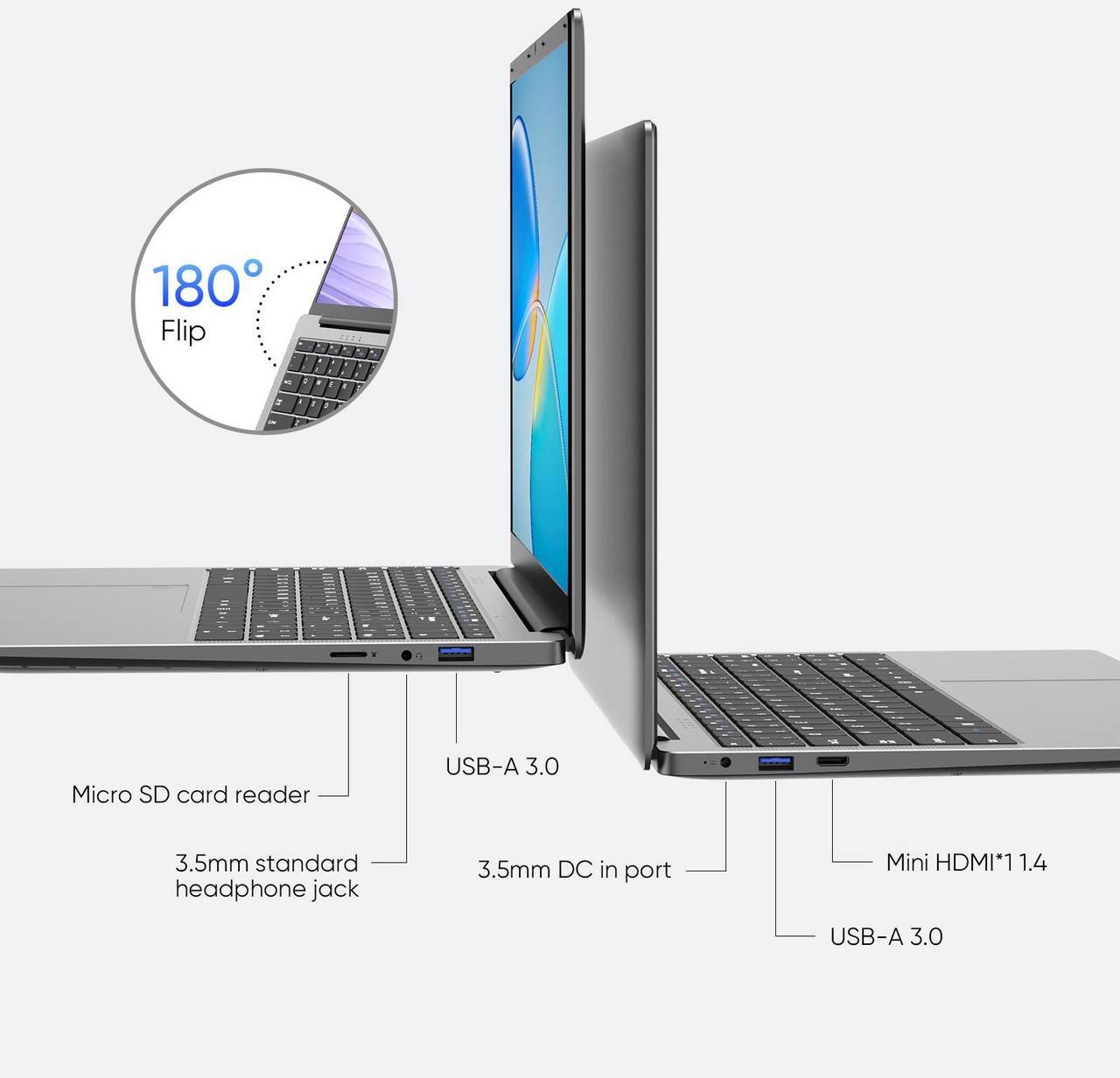 Alt view image 6 of 7 - TPV 15.6 inch Windows 11 Pro Laptop,8GB RAM 256GB SSD,Intel Celeron N4000(up to 2.6GHz), 100% sRGB Screen FHD 1920 x 1080, MS Office 2024, WiFi, BT 4.0, 2xUSB, 5000mAh Battery