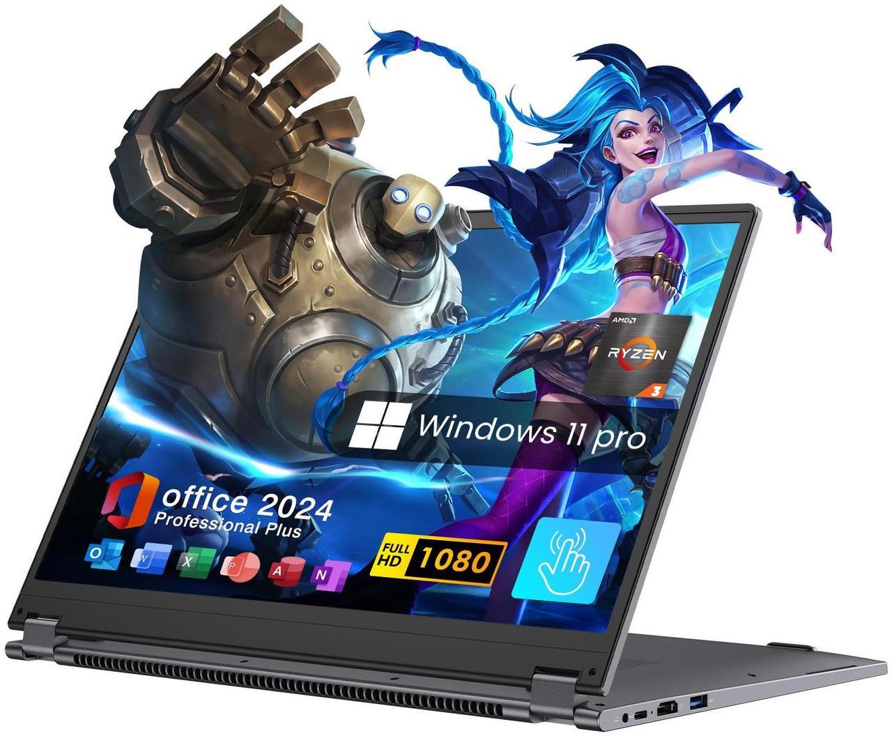 Main image of TPV 2 in 1 Laptop Computer, 15.6" 16GB DDR4 512GB SSD Touchscreen Notebook, AMD Ryzen R3 3200U(Up to 3.5 GHz), Radeon Vega 3, 1920x1080 FHD Display, Windows 11 Pro, Wifi, BT5.1 RJ45, Blacklit Keyboard