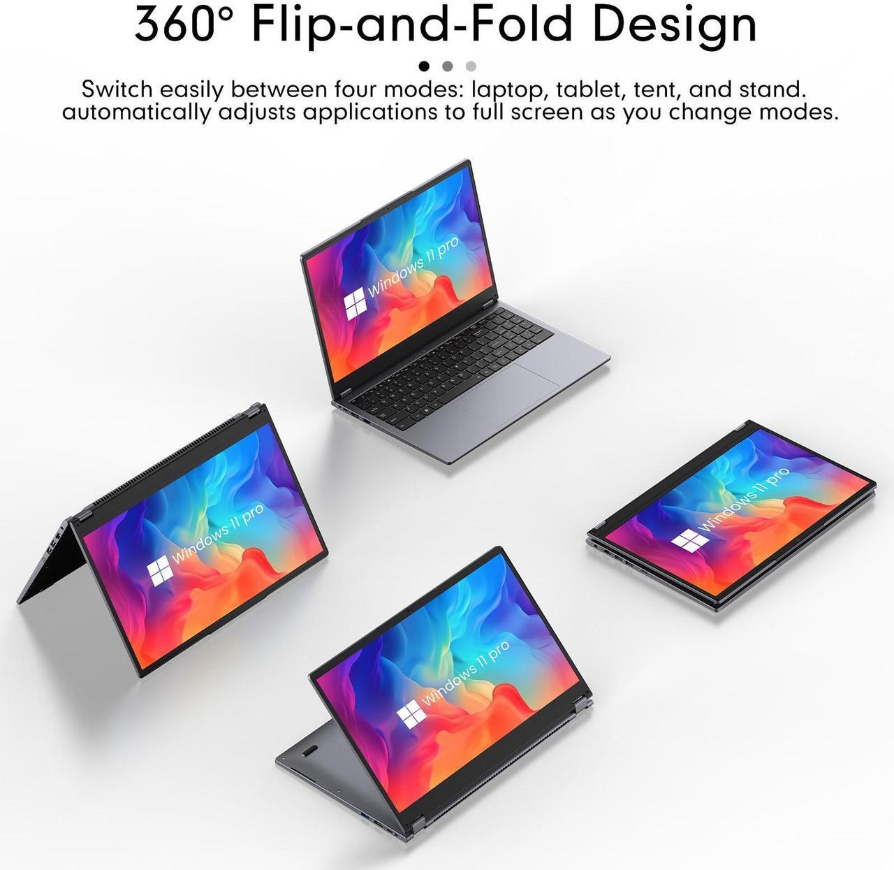 Alt view image 3 of 7 - TPV 2 in 1 Laptop Computer, 15.6" 16GB DDR4 512GB SSD Touchscreen Notebook, AMD Ryzen R3 3200U(Up to 3.5 GHz), Radeon Vega 3, 1920x1080 FHD Display, Windows 11 Pro, Wifi, BT5.1 RJ45, Blacklit Keyboard