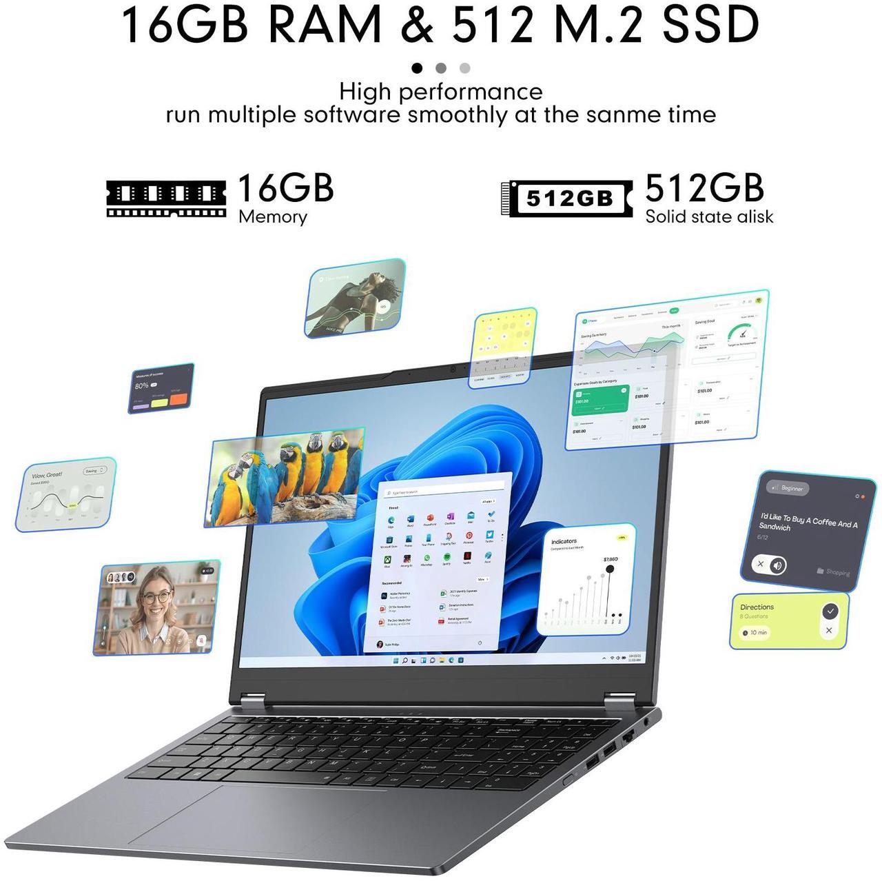 Alt view image 7 of 7 - TPV 2 in 1 Laptop Computer, 15.6" 16GB DDR4 512GB SSD Touchscreen Notebook, AMD Ryzen R3 3200U(Up to 3.5 GHz), Radeon Vega 3, 1920x1080 FHD Display, Windows 11 Pro, Wifi, BT5.1 RJ45, Blacklit Keyboard