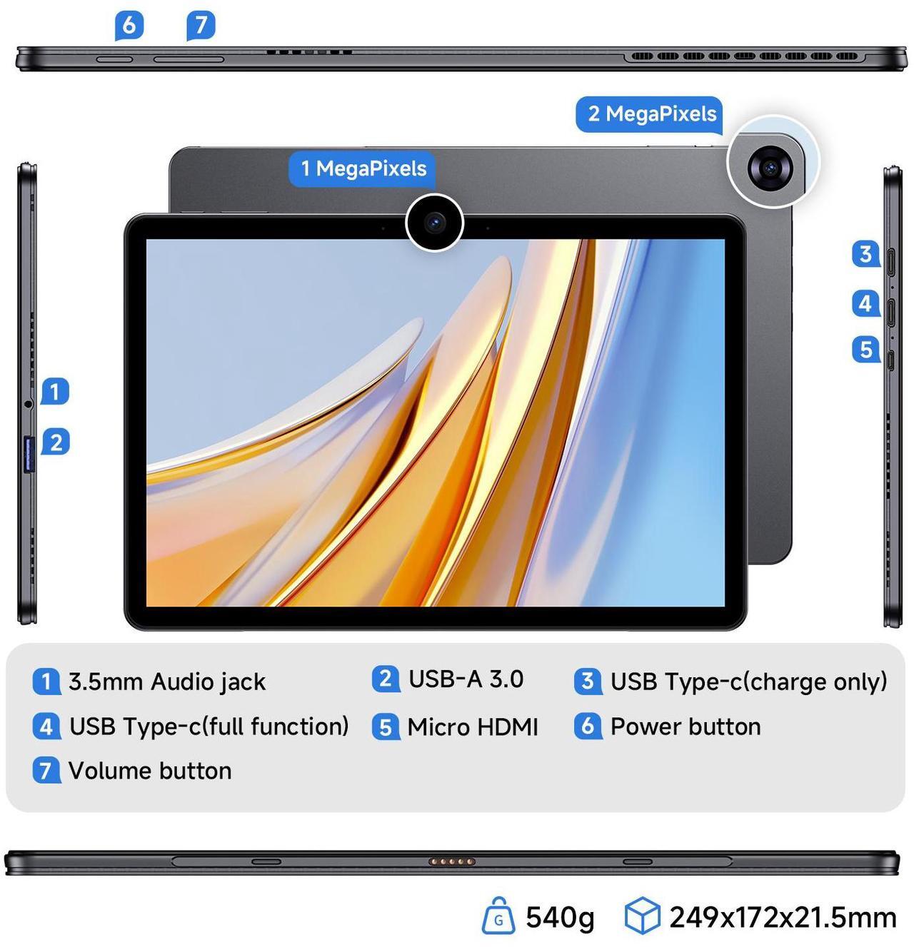 Alt view image 7 of 7 - TPV 10.1" 2 in 1 Tablet/Laptop Computer, 12GB RAM+256GB SSD, Windows 11 Tablet Touchscreen with Stylus and Keyboard, Intel M3-8100Y Processor(up to 3.40GHz), WiFi 5, BT 5, HDMI, Dual Camera, Gray