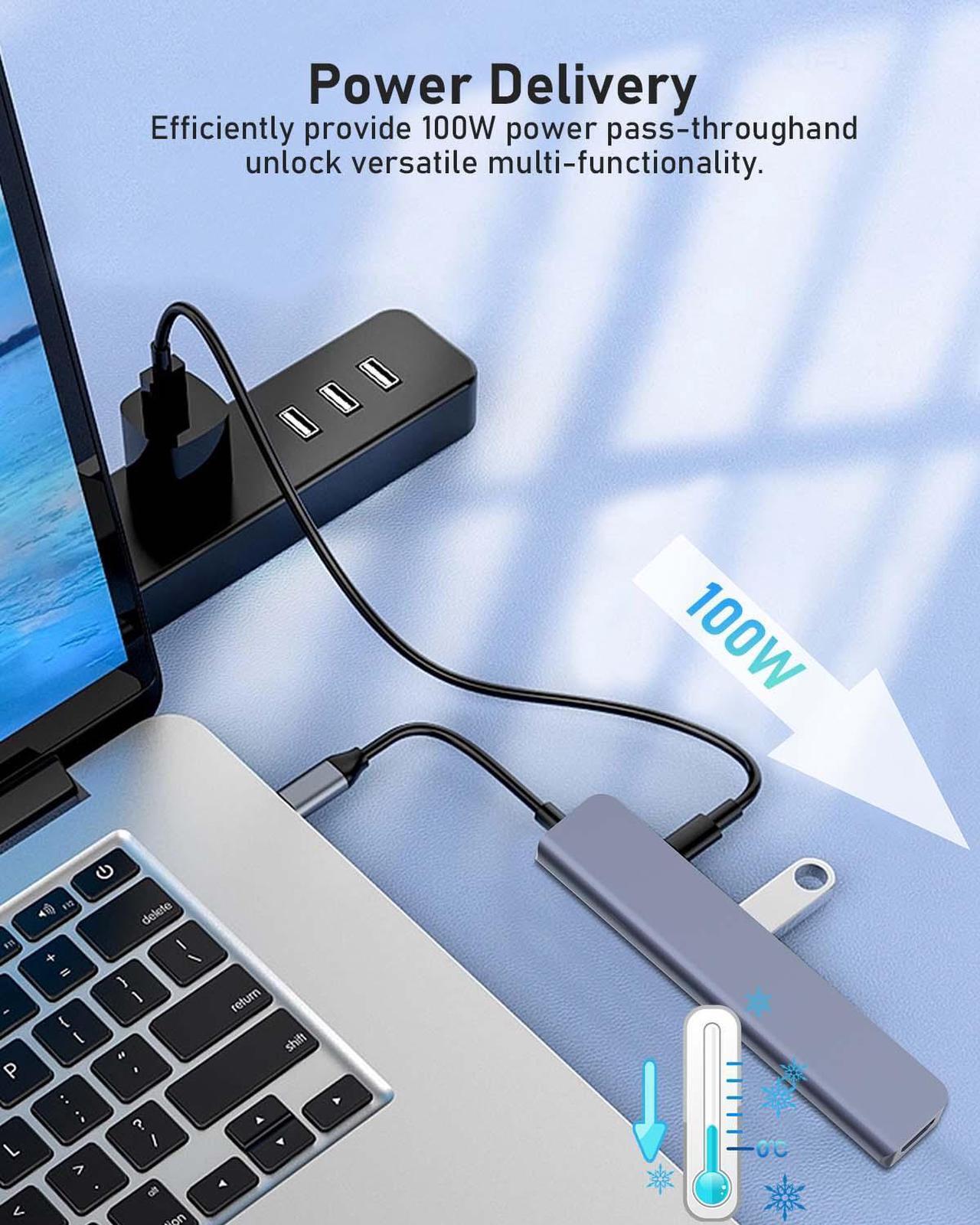 Alt view image 3 of 6 - Duomigo 7-in-1 USB C hub Type-c hub4K/30Hz HDTV PD 100W USB3.0*3 SD/TF Card Reader Adapter MacBook Pro/Air Mac laptops More Port