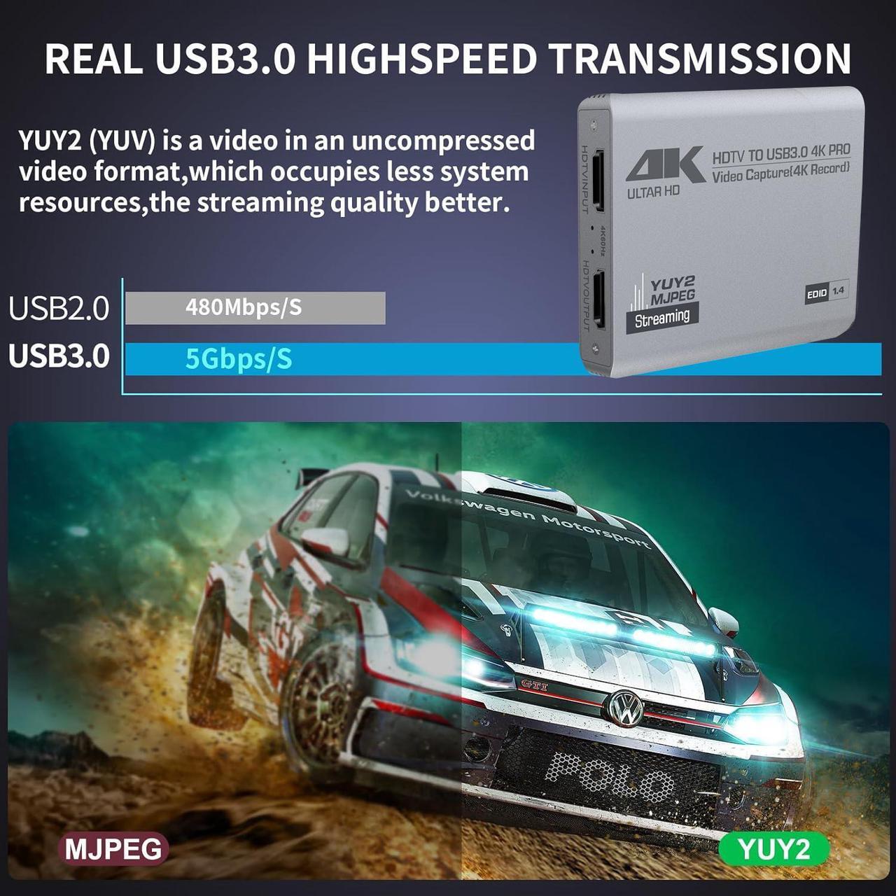 Alt view image 4 of 7 - Duomigo USB 3.0 4K HDTV Video Capture Card with Loop-Out, 1080P 60FPS/2K 30FPS, Audio Video Capture for Computer Gaming, Compatible with PS5, Switch, Xbox ,Camera, PC, OBS