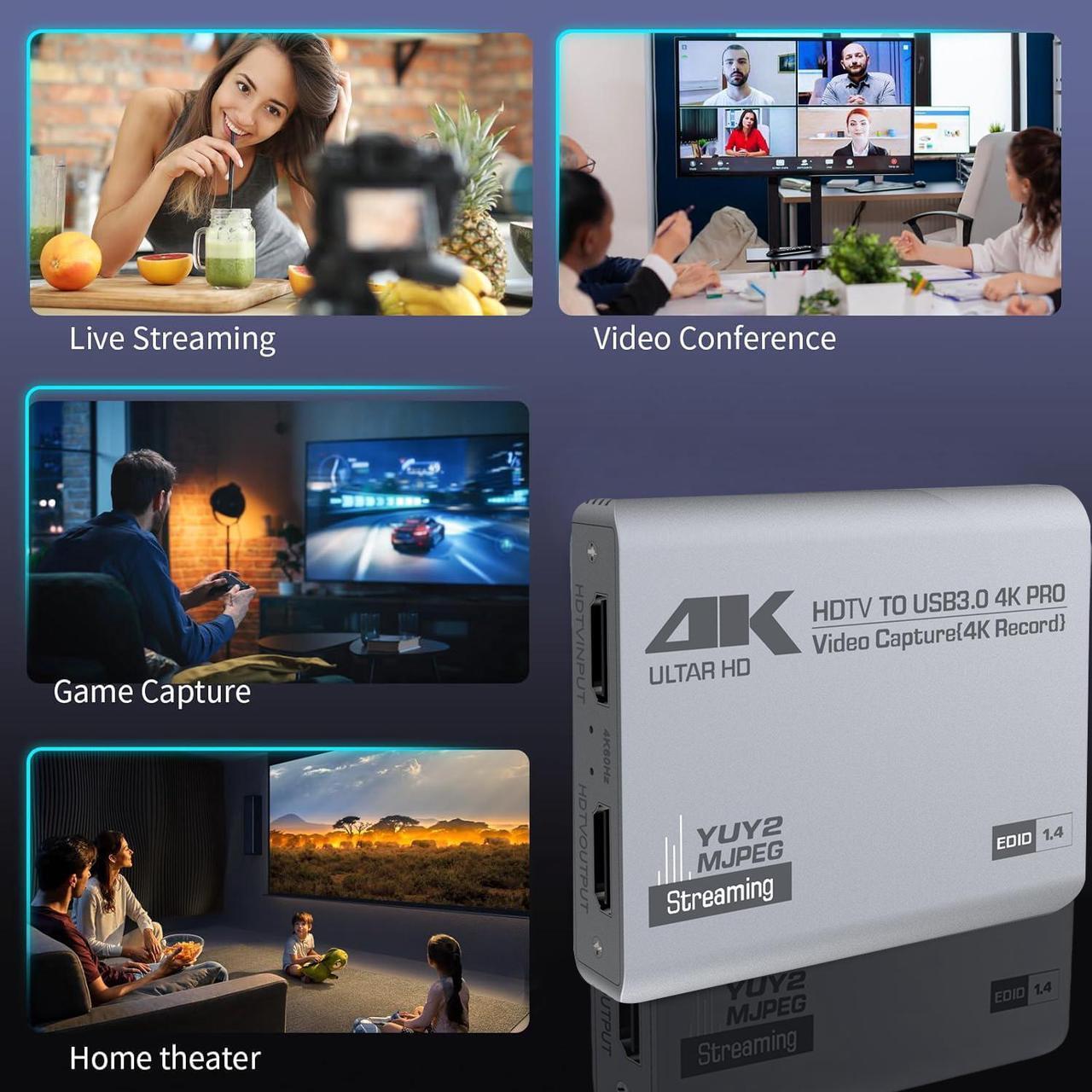 Alt view image 7 of 7 - Duomigo USB 3.0 4K HDTV Video Capture Card with Loop-Out, 1080P 60FPS/2K 30FPS, Audio Video Capture for Computer Gaming, Compatible with PS5, Switch, Xbox ,Camera, PC, OBS