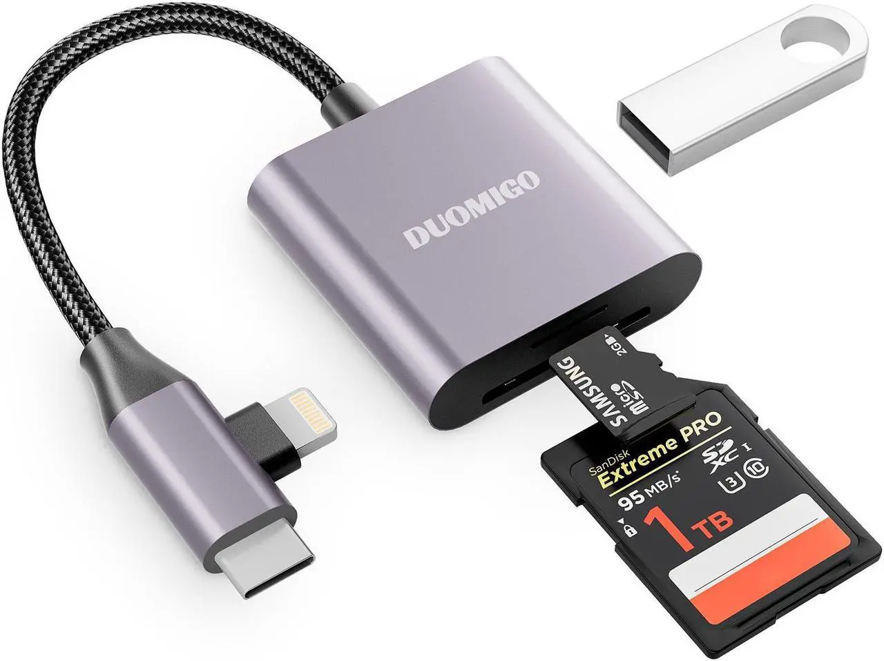 Main image of Duomigo 3-in-2 USB C SD TF Card Reader for iPhone/iPad/Mac/Laptop, Dual Connector Memory Card Adapter with USB OTG, Plug and Play
