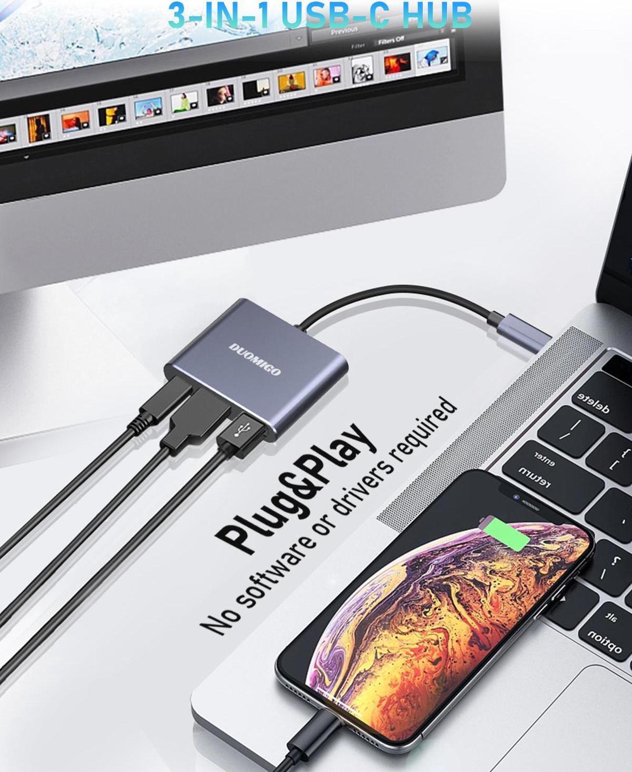 Alt view image 2 of 6 - Duomigo USB C Hub To HDTV Adapter, USB Hub 4K Video and Audio Converter. USB Hub with PD 100W Fast Charging and USB 3.0 Port 10Gbps