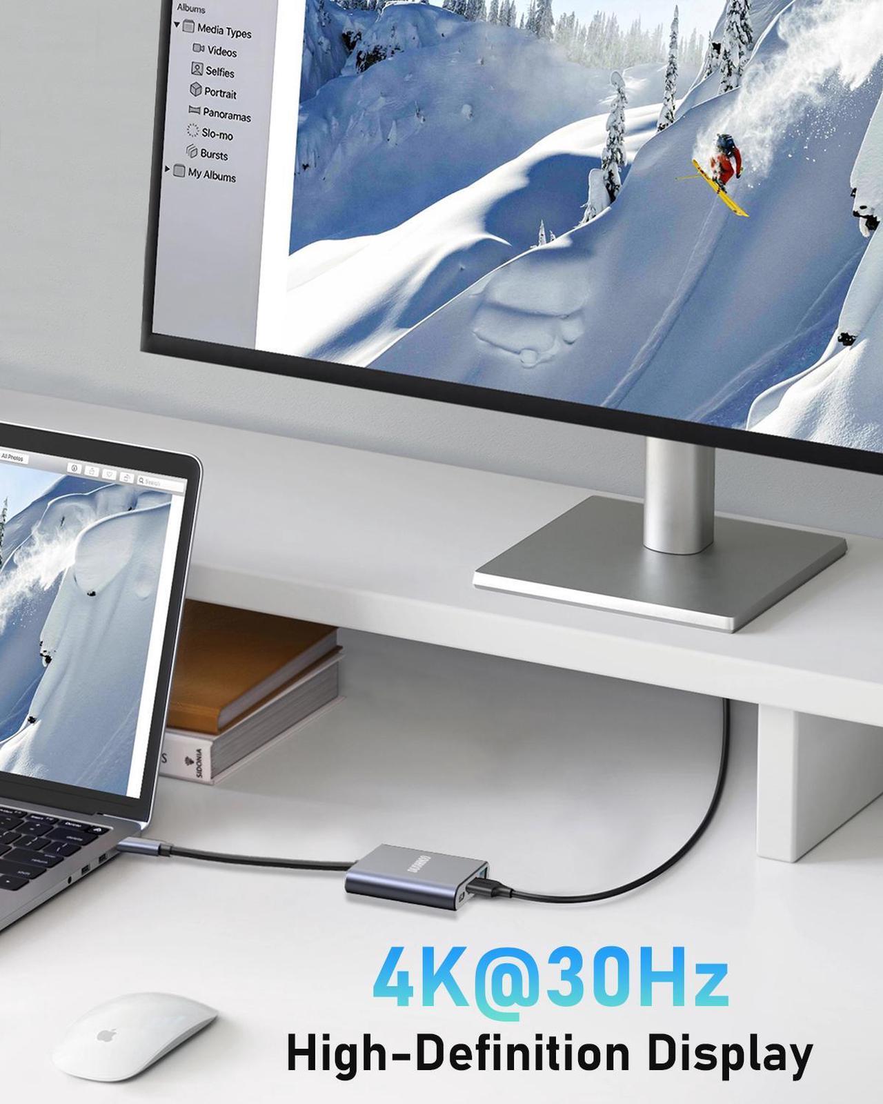 Alt view image 3 of 6 - Duomigo USB C Hub To HDTV Adapter, USB Hub 4K Video and Audio Converter. USB Hub with PD 100W Fast Charging and USB 3.0 Port 10Gbps