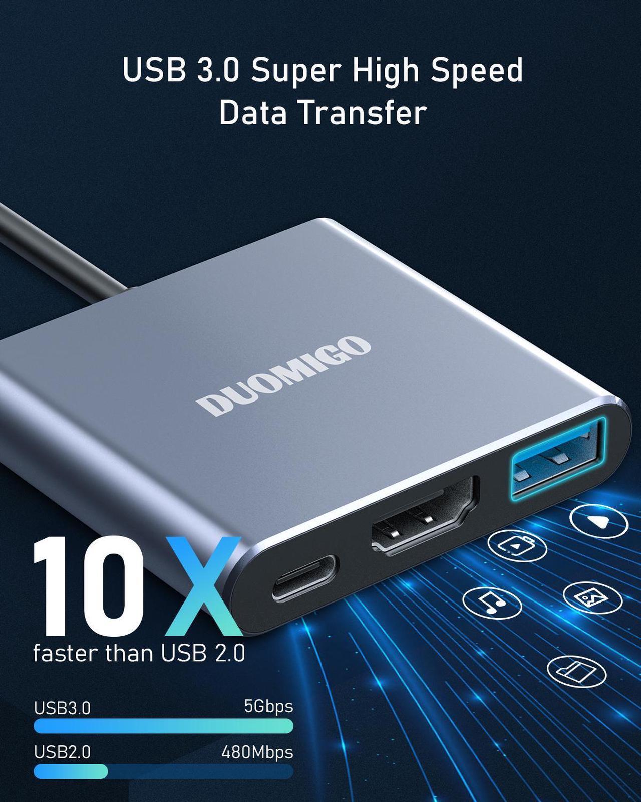 Alt view image 4 of 6 - Duomigo USB C Hub To HDTV Adapter, USB Hub 4K Video and Audio Converter. USB Hub with PD 100W Fast Charging and USB 3.0 Port 10Gbps
