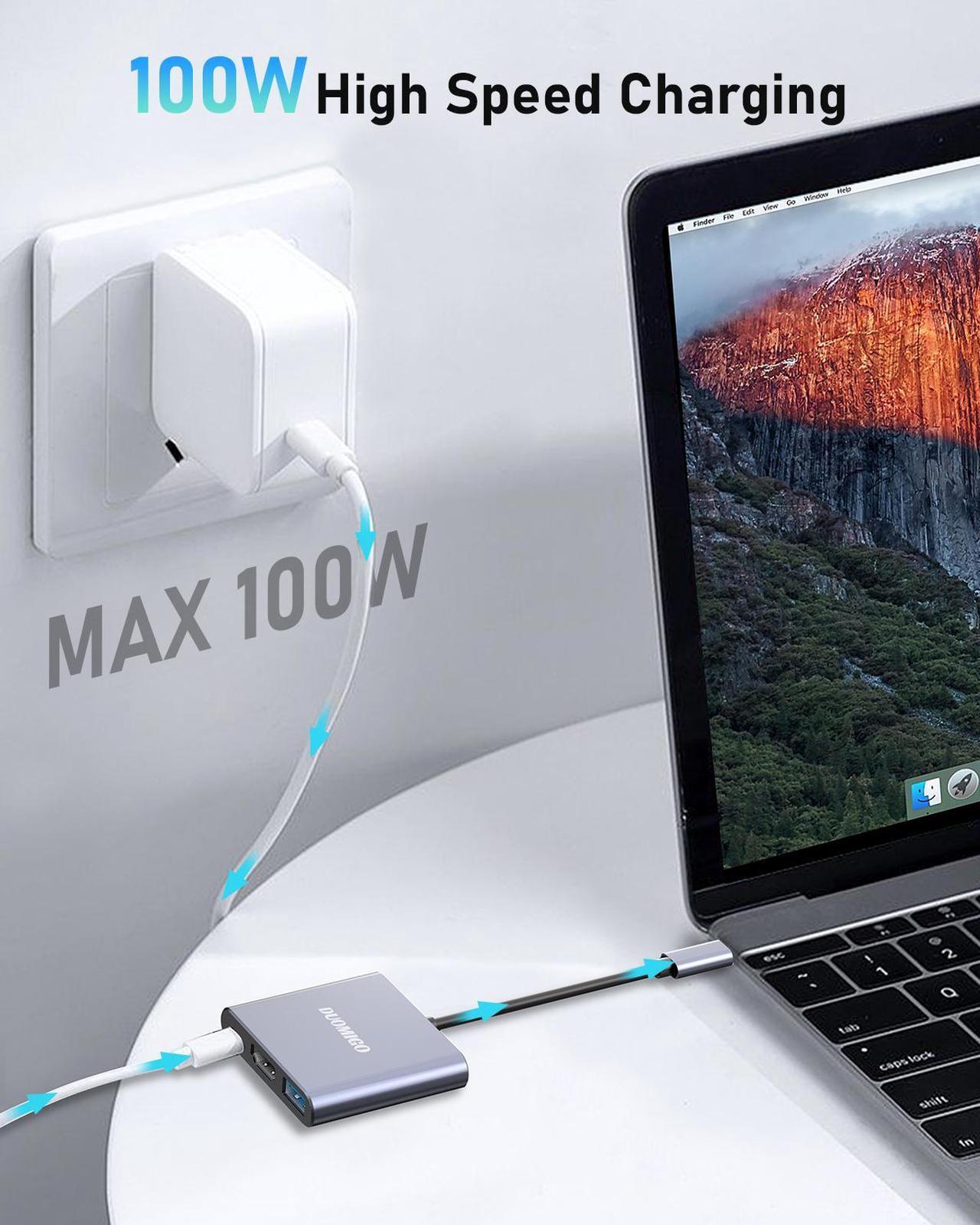 Alt view image 5 of 6 - Duomigo USB C Hub To HDTV Adapter, USB Hub 4K Video and Audio Converter. USB Hub with PD 100W Fast Charging and USB 3.0 Port 10Gbps