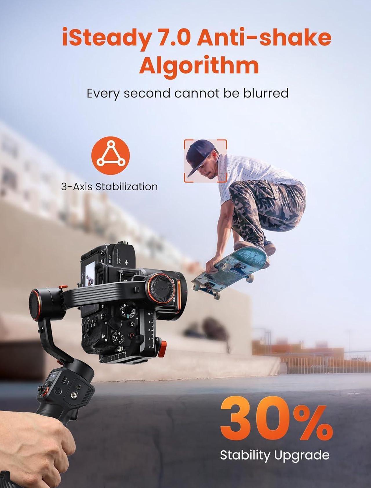 Alt view image 4 of 7 - hohem iSteady MT2 Kit Gimbal Stabilizer for Camera, AI Tracker w/Fill Light 3-Axis Gimbal for Mirrorless/Pocket Camera/Action Camera/Smartphone, Camera Stabilizer for DSLR Camera Canon/Nikon/Sony