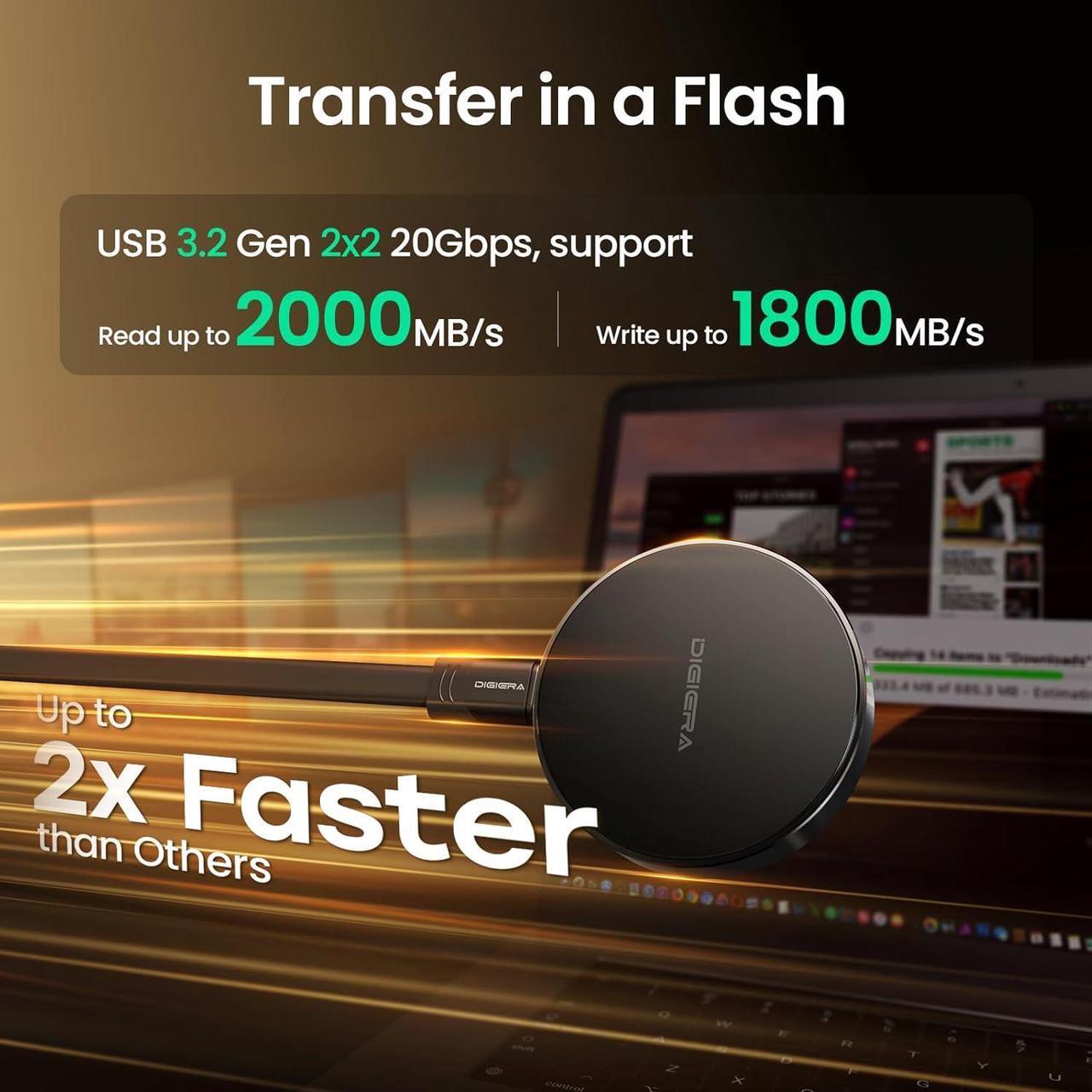 Alt view image 2 of 7 - DIGIERA Magnetic Portable SSD, External SSD with Type-C USB 3.2 Gen 2x2, Speeds Up to 2000MB/s, Compatible with laptops, smartphones, cameras, iPad Pro, SteamiPad Pro, Steam Deck, PS5, and Xbox 2TB