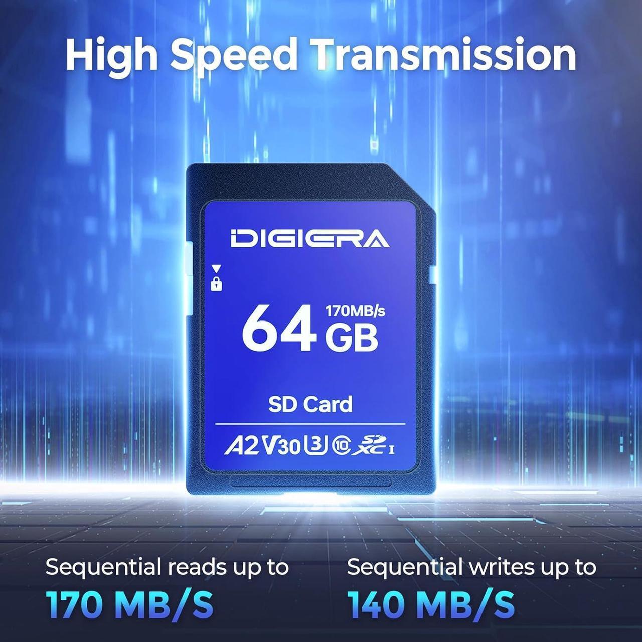 Alt view image 2 of 7 - DIGIERA SDXC Memory Card  UHS-I, C10, V30, U3  Up to 170MB/s Read, 140MB/s Write  4K UHD Video, DSLR, Drone, Laptop, Action Camera