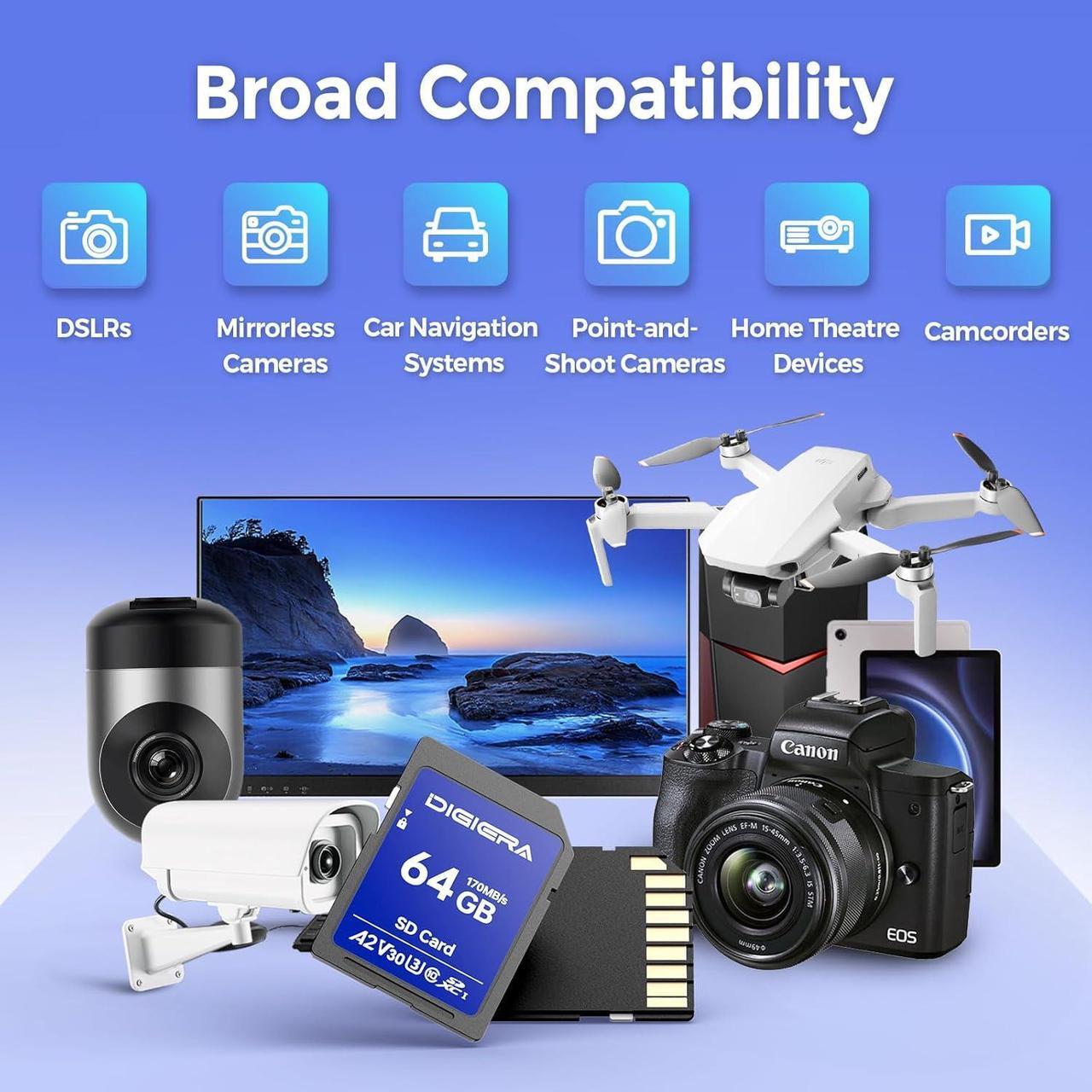 Alt view image 4 of 7 - DIGIERA SDXC Memory Card  UHS-I, C10, V30, U3  Up to 170MB/s Read, 140MB/s Write  4K UHD Video, DSLR, Drone, Laptop, Action Camera