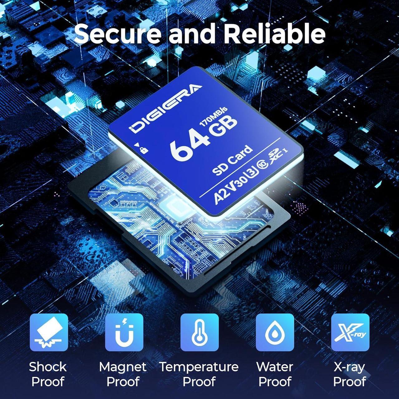 Alt view image 6 of 7 - DIGIERA SDXC Memory Card  UHS-I, C10, V30, U3  Up to 170MB/s Read, 140MB/s Write  4K UHD Video, DSLR, Drone, Laptop, Action Camera