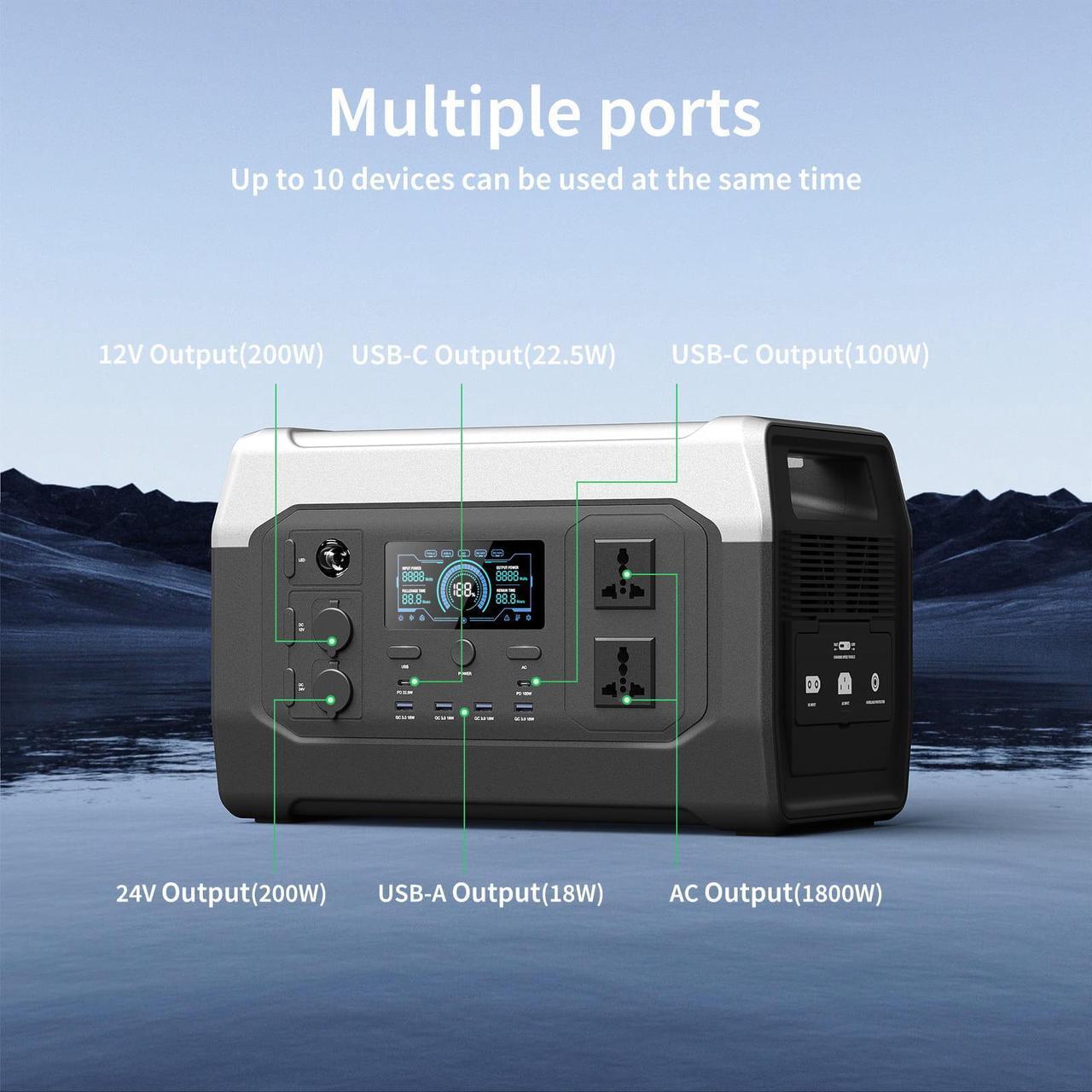 Alt view image 4 of 6 - CTOLITY 1000W 1500W 2000W Portable Power Station, Peak 3000W Solar Generator, Full Charge in 1 hour, 1024wh LiFePO4 Battery for Home Backup, Power Outages, and Outdoor Camping