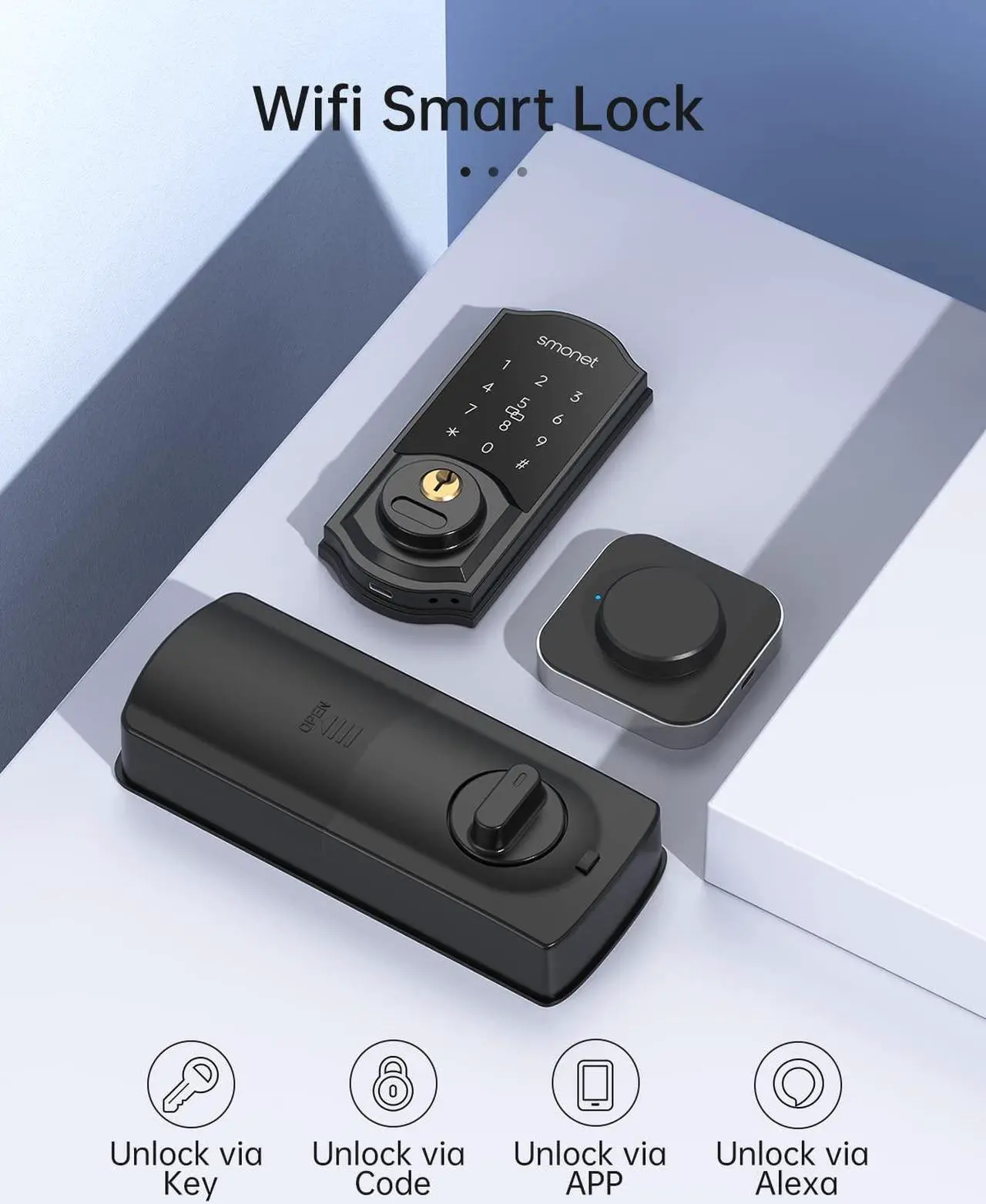 Alt view image 2 of 7 - SMONET WiFi Smart Door Lock,Keyless Entry Keypad Deadbolt with Gateway Remote Control Digital Front Door Lock Bluetooth Electronic Auto Lock Touchscreen Work with Alexa Code for Home Office Airbnb