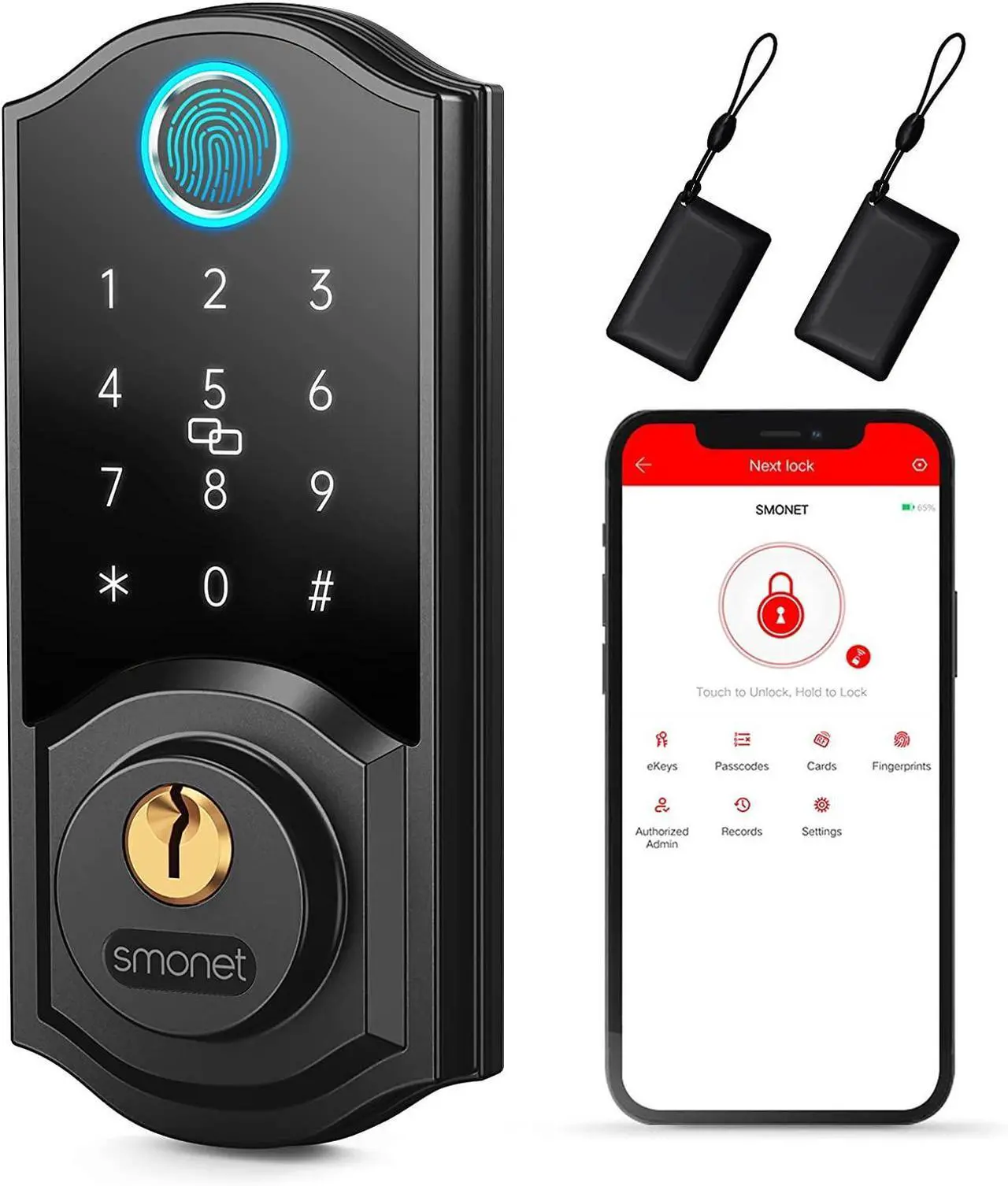 Main image of SMONET Smart Lock Fingerprint Deadbolt Keyless Entry Door Lock with Electronic Bluetooth Digital Keypad Deadbolt for Front Door,Biometrics,Auto-Lock,Fob Keys,Passcode by APP Control for Home