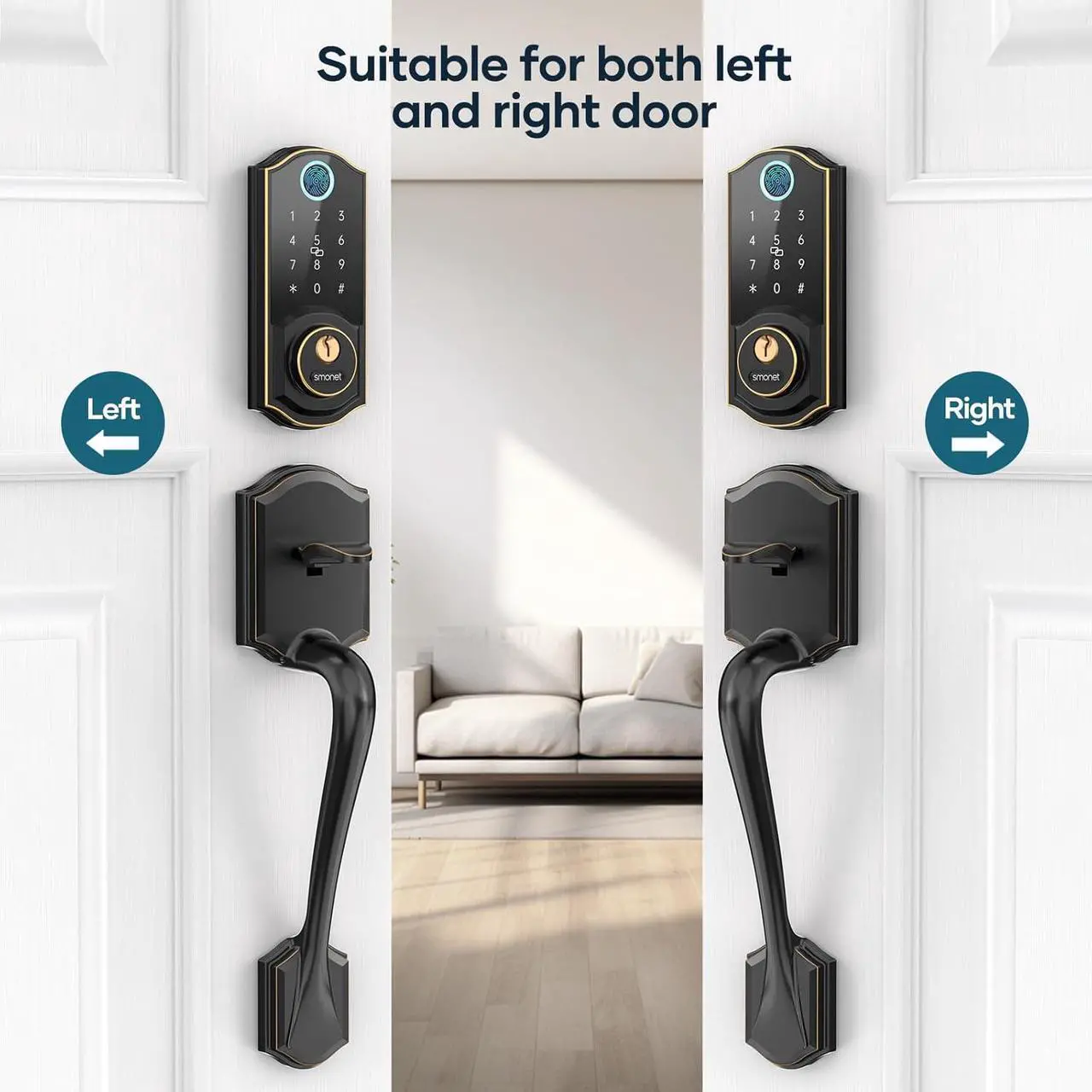 Alt view image 6 of 7 - SMONET Smart Front Door Lock Set - Keyless Entry Door Lock with Handleset Digital Smart Door Lock Fingerprint Keypad Bluetooth Deadbolt Lockset Auto Lock, Work with Alexa