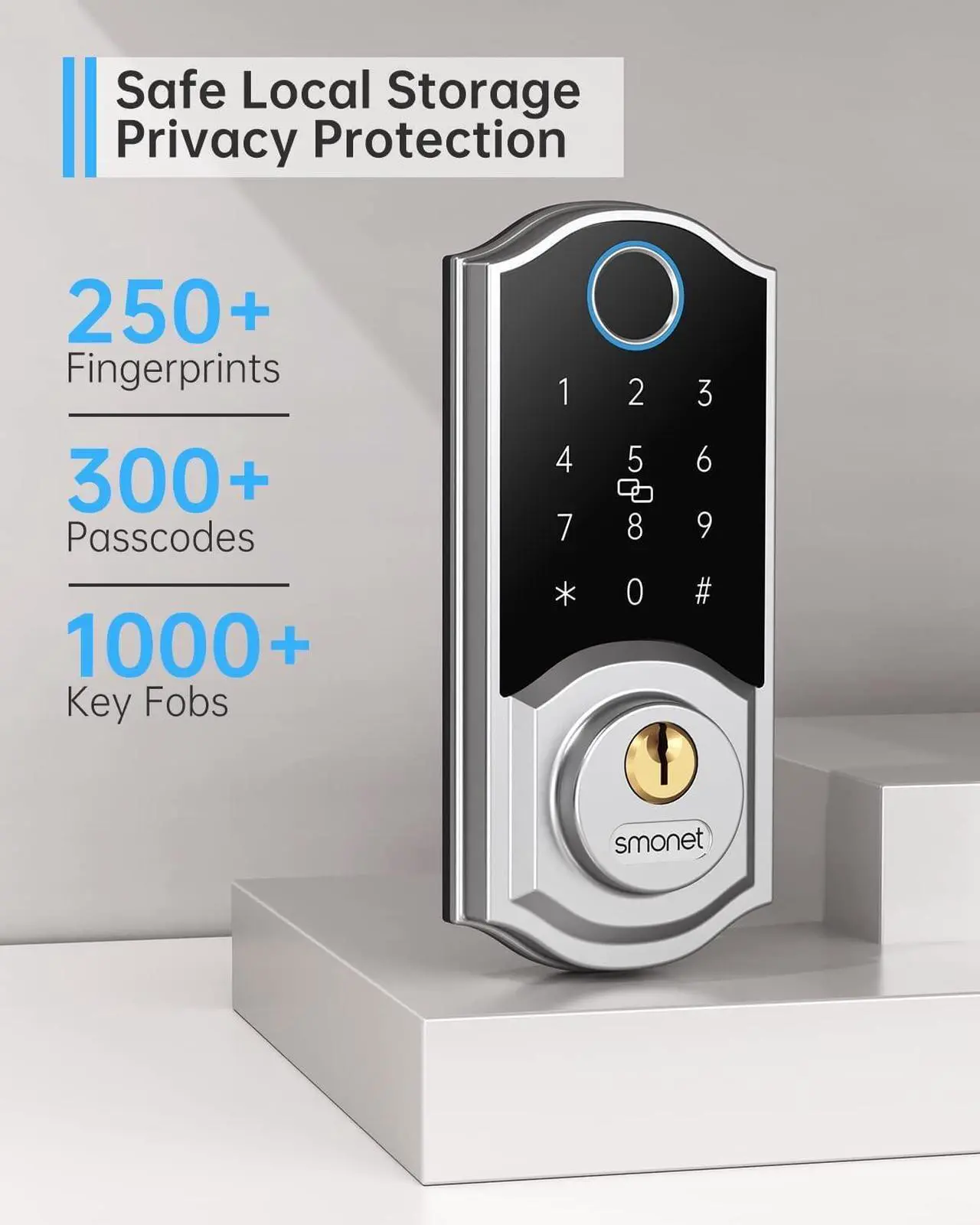 Alt view image 3 of 7 - SMONET Smart Front Door Lock Set, Keyless Entry Lock with Handle, Smart Deadbolt Auto-Lock Function and Simple Installation, Fingerprint Keypad Buletooth Digital Deadbolt, Work with Alexa