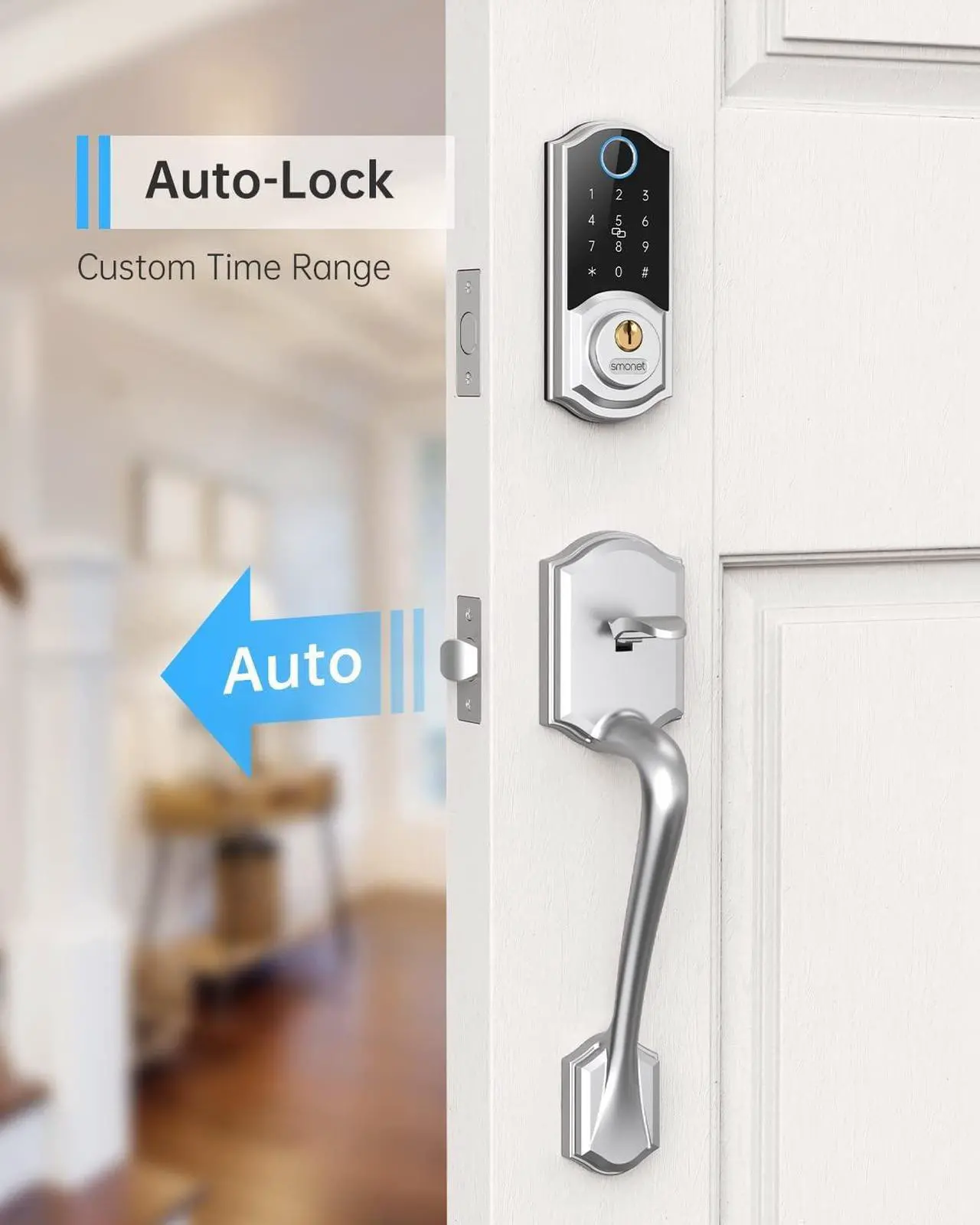 Alt view image 5 of 7 - SMONET Smart Front Door Lock Set, Keyless Entry Lock with Handle, Smart Deadbolt Auto-Lock Function and Simple Installation, Fingerprint Keypad Buletooth Digital Deadbolt, Work with Alexa