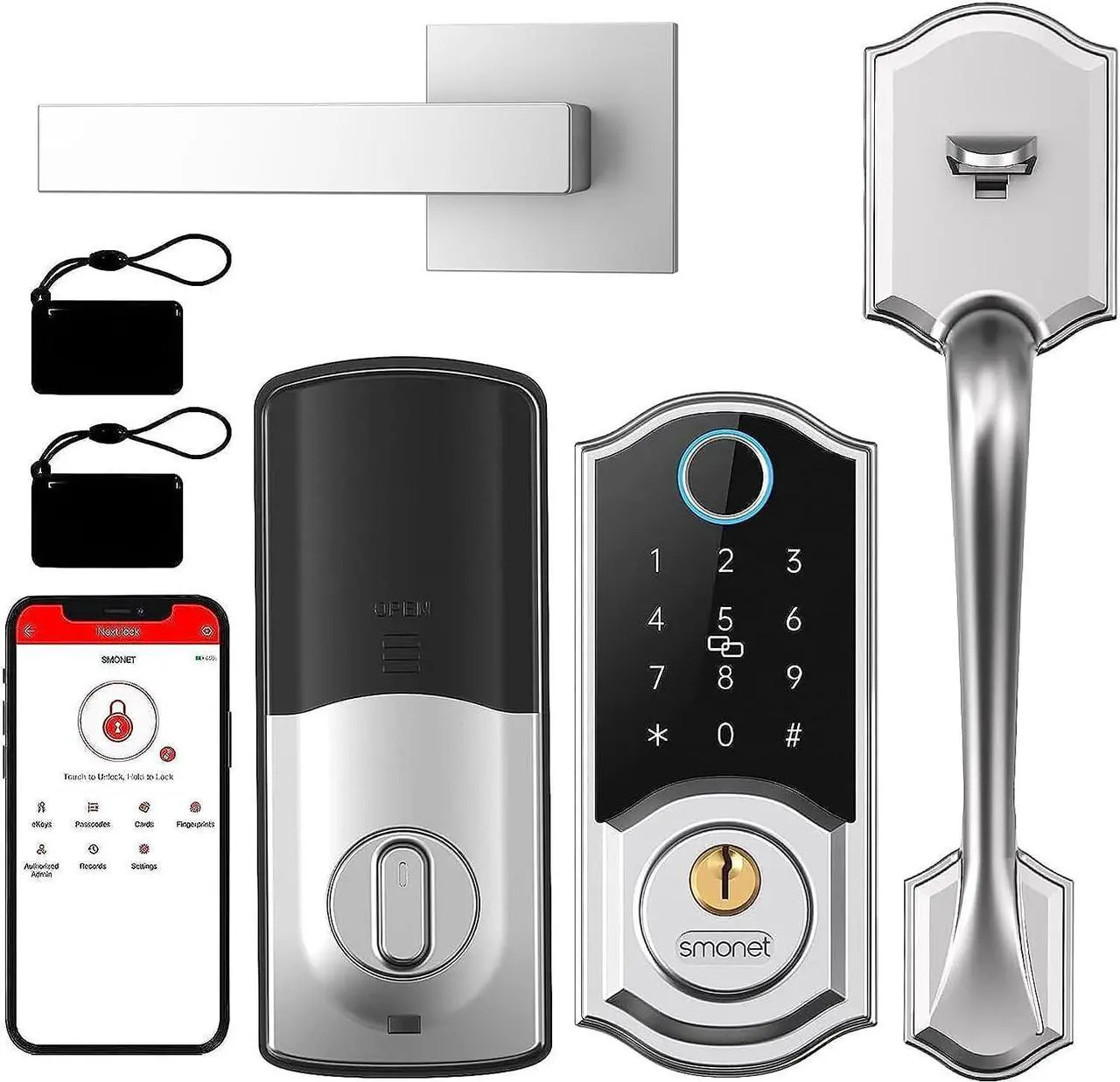 Main image of SMONET Smart Front Door Lock Set, Keyless Entry Lock with Handle, Smart Deadbolt Auto-Lock Function and Simple Installation, Fingerprint Keypad Buletooth Digital Deadbolt, Work with Alexa
