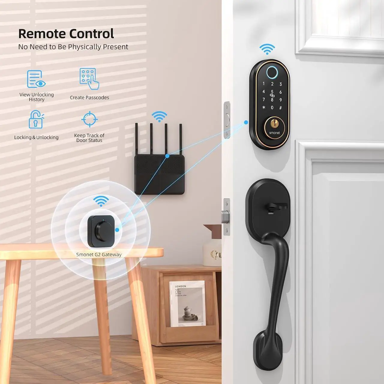 Alt view image 5 of 7 - SMONET Smart Locks for Front Door - Fingerprint Keyless Entry Electronic Touchscreen Keypad Biometric Digital Bluetooth Auto Lock, App Remote Control, Easy Installation for Home Airbnb