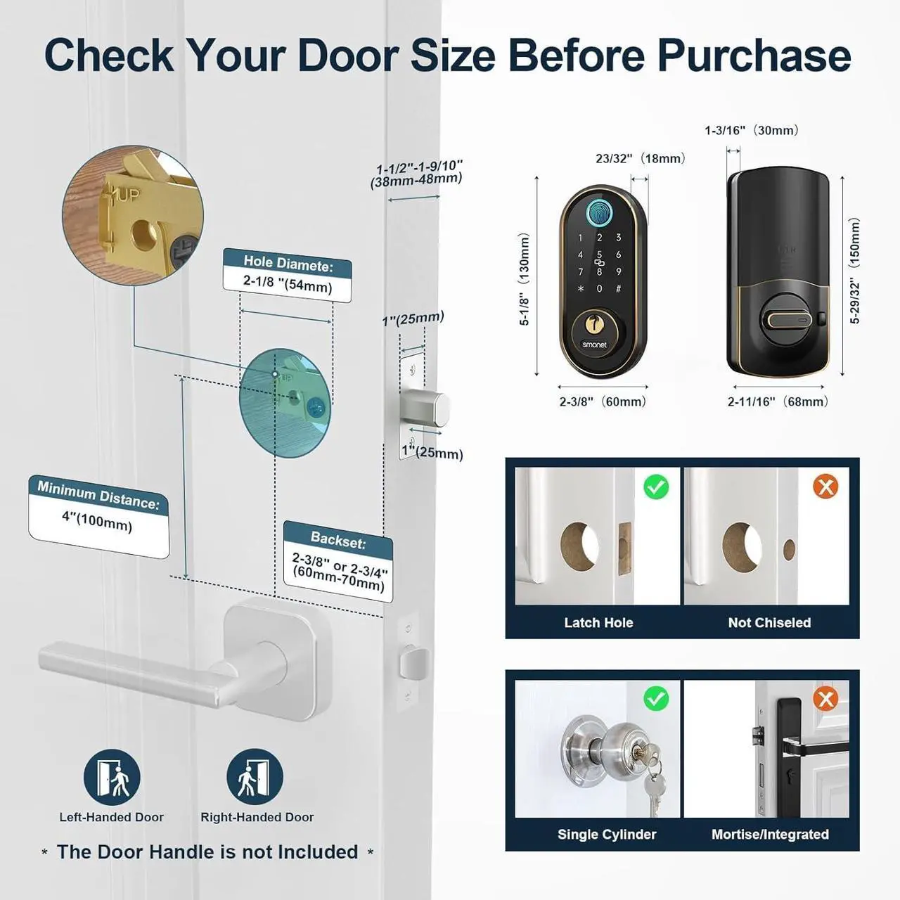 Alt view image 7 of 7 - SMONET Smart Locks for Front Door - Fingerprint Keyless Entry Electronic Touchscreen Keypad Biometric Digital Bluetooth Auto Lock, App Remote Control, Easy Installation for Home Airbnb