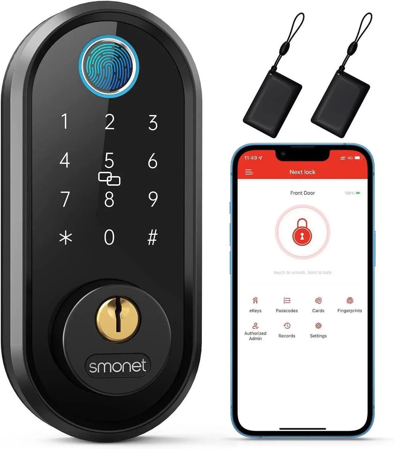 Main image of SMONET Keyless Entry Smart Door Lock for Front Door Electronic Bluetooth Deadbolt with Biometric Fingerprint Auto Lock Phone Control for Home Apartment Airbnb