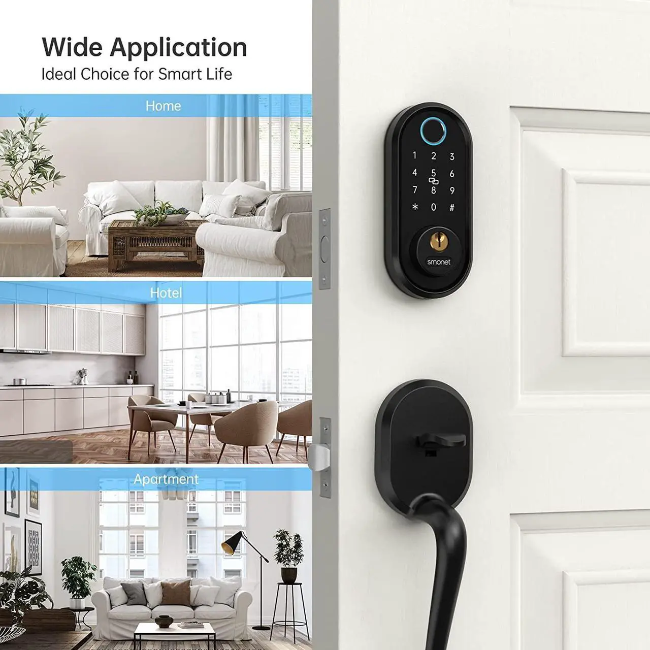 Alt view image 4 of 7 - SMONET Keyless Entry Smart Door Lock for Front Door Electronic Bluetooth Deadbolt with Biometric Fingerprint Auto Lock Phone Control for Home Apartment Airbnb