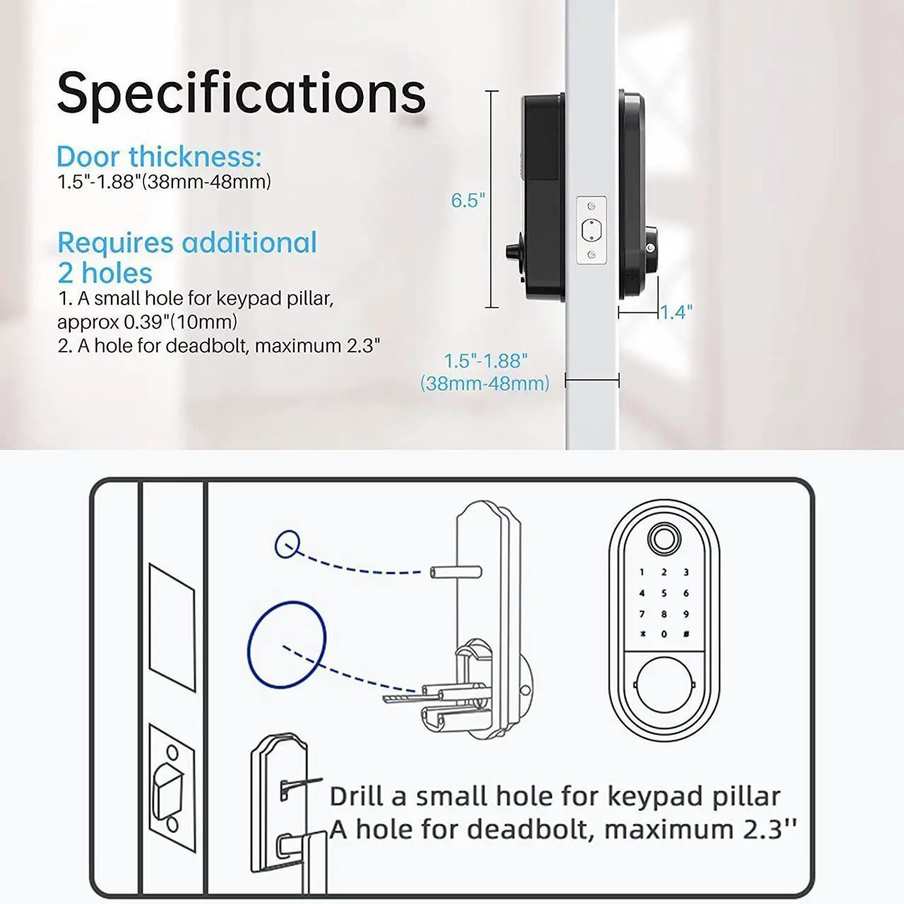 Alt view image 6 of 7 - SMONET Keyless Entry Smart Door Lock for Front Door Electronic Bluetooth Deadbolt with Biometric Fingerprint Auto Lock Phone Control for Home Apartment Airbnb