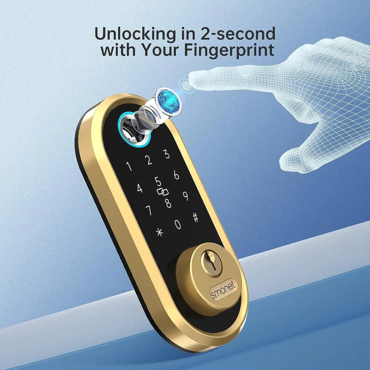 Alt view image 3 of 7 - SMONET Smart Lock Bluetooth Keyless Entry Keypad Smart Deadbolt-Fingerprint Electronic Deadbolt Door Lock-App Control, Remote Ekeys Sharing, App Monitoring Easy to Install for Homes and Hotel GOLD