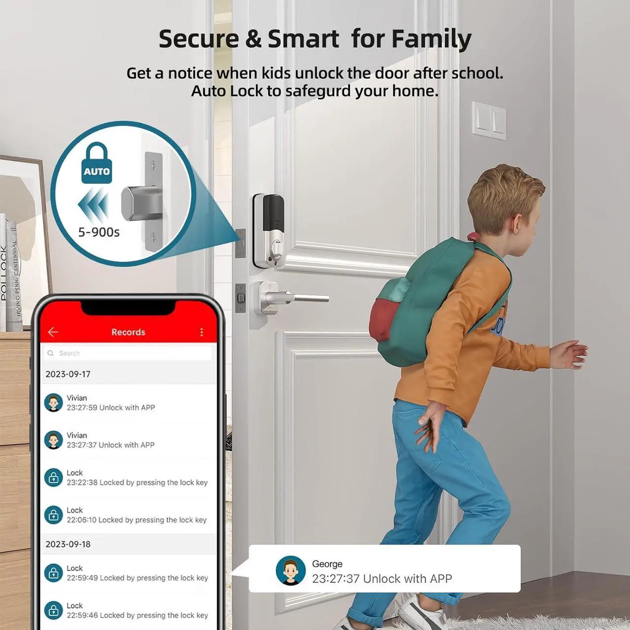 Alt view image 6 of 7 - SMONET Front Door Lock Handle Set, Smart Fingerprint Keyless Entry WiFi Deadbolt with Bluetooth, Alexa, Keypad, Remote Control, Auto Lock, App & Fob Work with Alexa for Home Airbnb Rental - Silver