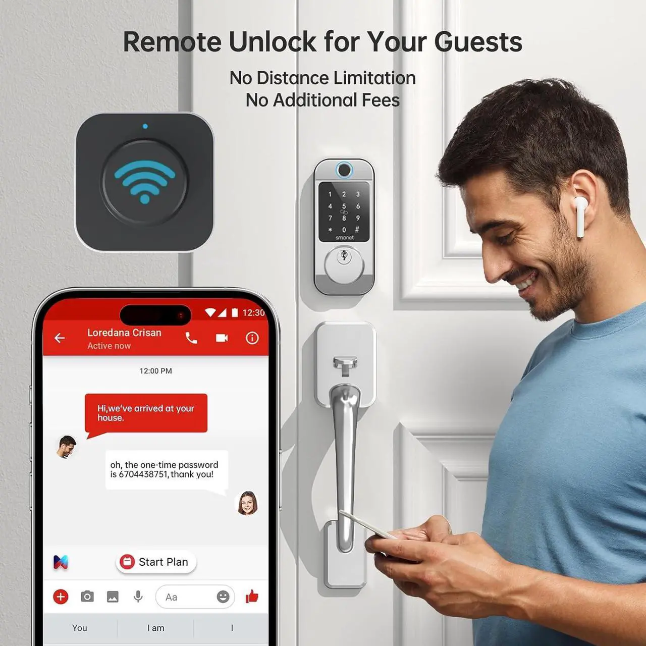 Alt view image 4 of 7 - SMONET Front Door Lock Handle Set, Smart Fingerprint Keyless Entry WiFi Deadbolt with Bluetooth, Alexa, Keypad, Remote Control, Auto Lock, App & Fob Work with Alexa for Home Airbnb Rental - Silver