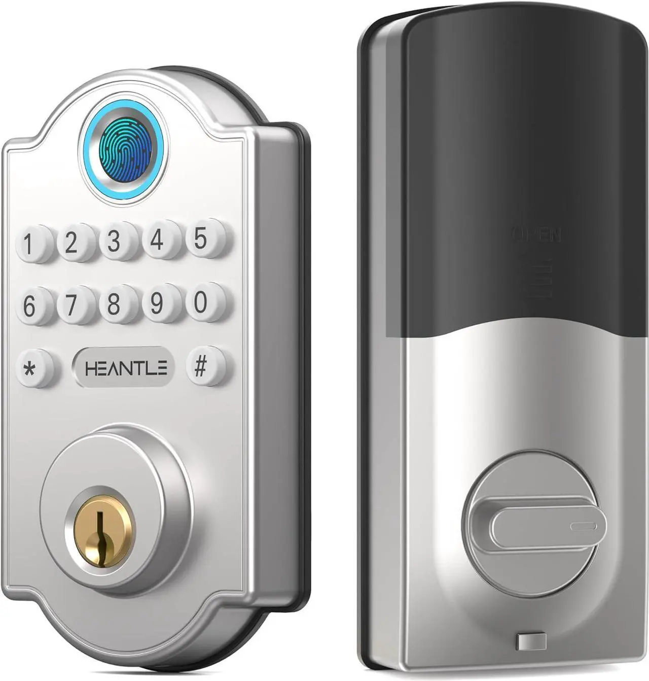 Main image of HEANTLE Smart Deadbolt Lock: Fingerprint Keyless Entry Door Lock with Backlit Keypad for Front Door Auto Lock Simple Installation Silver