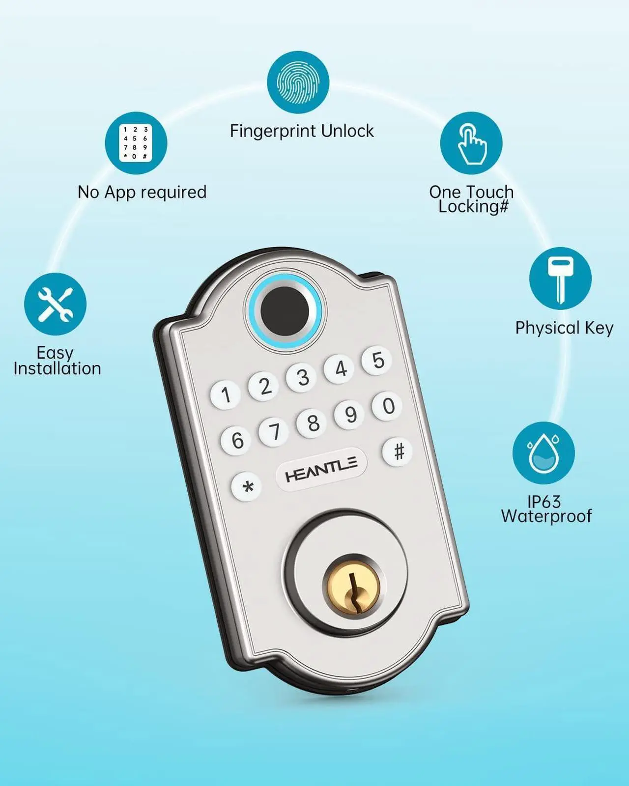 Alt view image 2 of 7 - HEANTLE Smart Deadbolt Lock: Fingerprint Keyless Entry Door Lock with Backlit Keypad for Front Door Auto Lock Simple Installation Silver