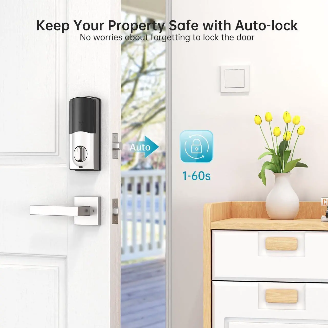 Alt view image 5 of 7 - HEANTLE Smart Deadbolt Lock: Fingerprint Keyless Entry Door Lock with Backlit Keypad for Front Door Auto Lock Simple Installation Silver