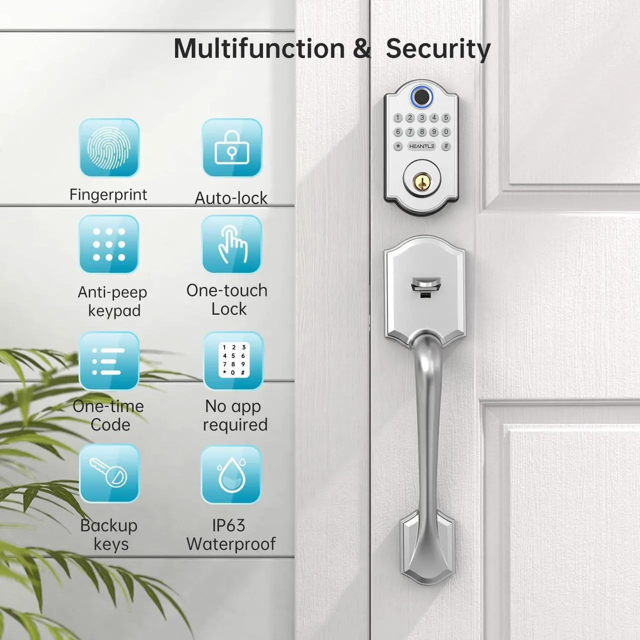 Alt view image 3 of 7 - HEANTLE Smart Deadbolt Lock: Fingerprint Keyless Entry Door Lock with Backlit Keypad for Front Door Auto Lock Simple Installation Silver