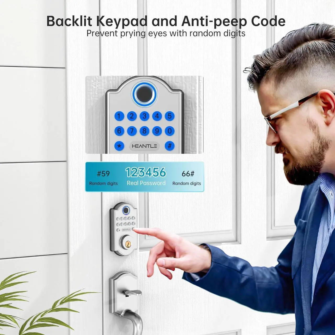 Alt view image 6 of 7 - HEANTLE Smart Deadbolt Lock: Fingerprint Keyless Entry Door Lock with Backlit Keypad for Front Door Auto Lock Simple Installation Silver