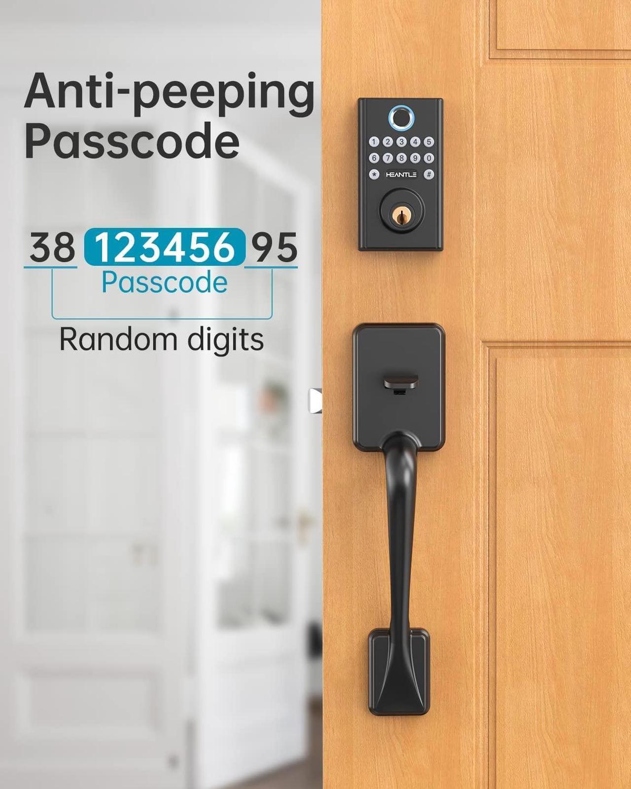 Alt view image 3 of 7 - HEANTLE Keyless Entry Door Lock: Smart Deadbolt for Front Door with Auto Lock Easy Installation Fingerprint Deadbolt for Home Apartment Black