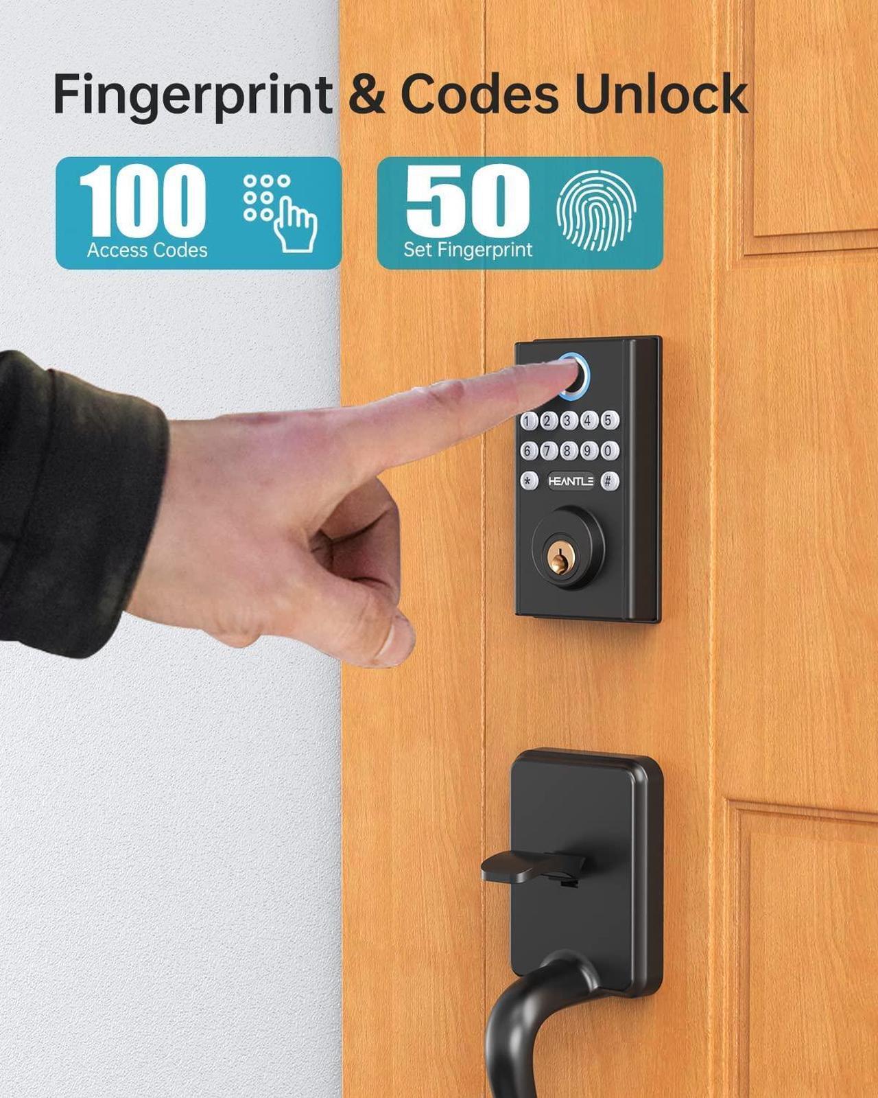 Alt view image 2 of 7 - HEANTLE Keyless Entry Door Lock: Smart Deadbolt for Front Door with Auto Lock Easy Installation Fingerprint Deadbolt for Home Apartment Black