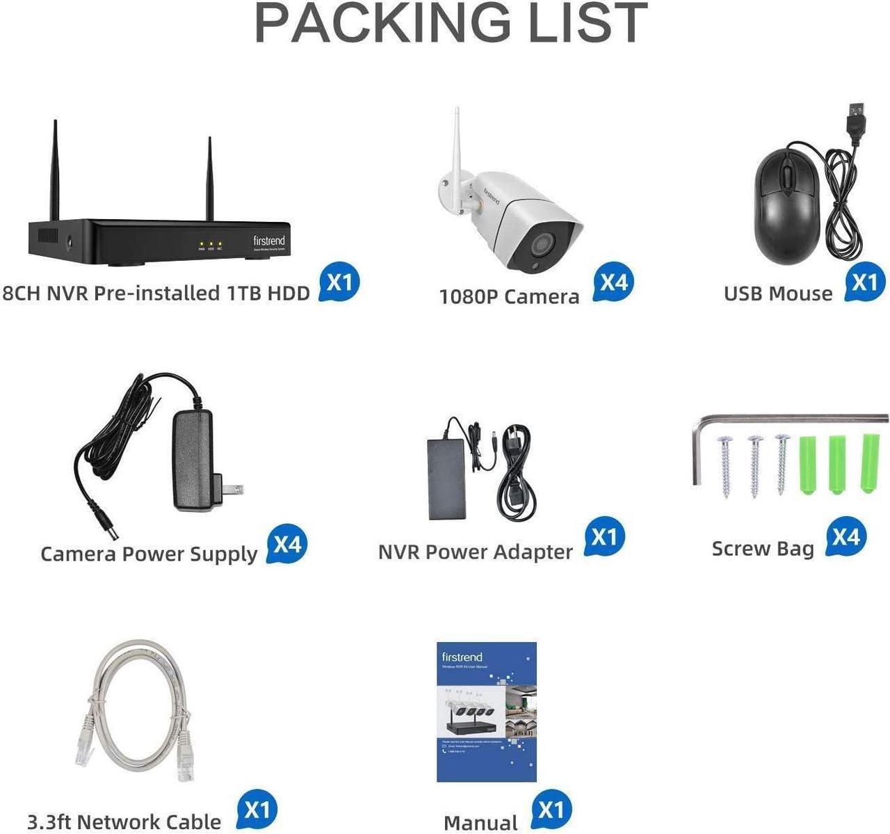 Alt view image 7 of 7 - SMONET Security Camera System Wireless, 1080P 8CH Wireless Home Security Systems with 4PCS 2MP Full HD Cameras 1TB Hard Drive Night Vision and Free App for Indoor Outdoor Video Surveillance