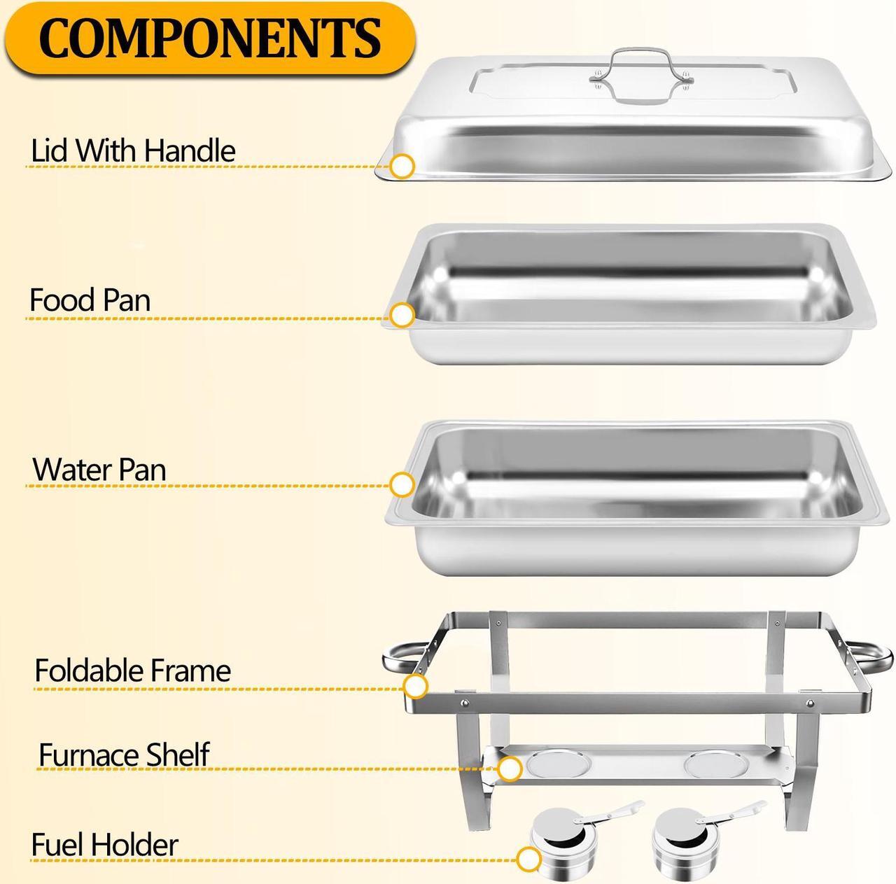Alt view image 5 of 7 - EVGTTI 4 Pack 8QT Chafing Dish Buffet Set Stainless Steel Food Warmer Chafer Complete Set for Party Catering Weddings
