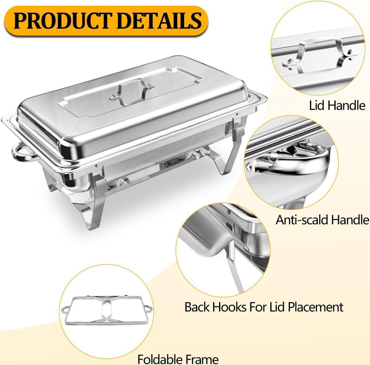 Alt view image 6 of 7 - EVGTTI 4 Pack 8QT Chafing Dish Buffet Set Stainless Steel Food Warmer Chafer Complete Set for Party Catering Weddings