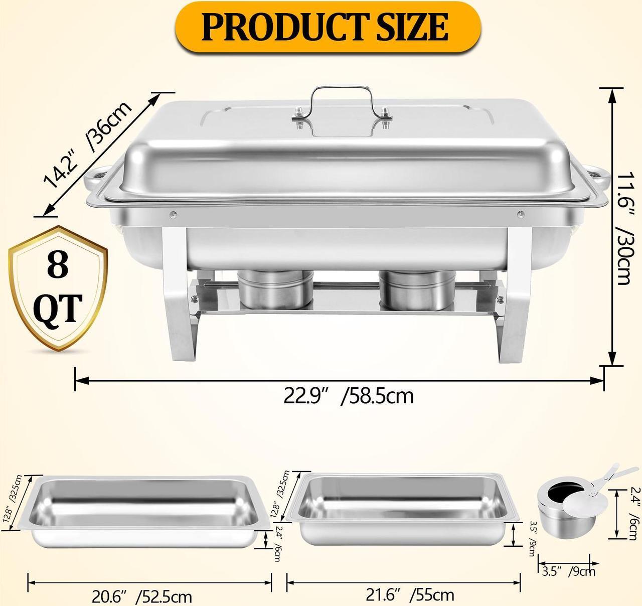 Alt view image 4 of 7 - EVGTTI 4 Pack 8QT Chafing Dish Buffet Set Stainless Steel Food Warmer Chafer Complete Set for Party Catering Weddings