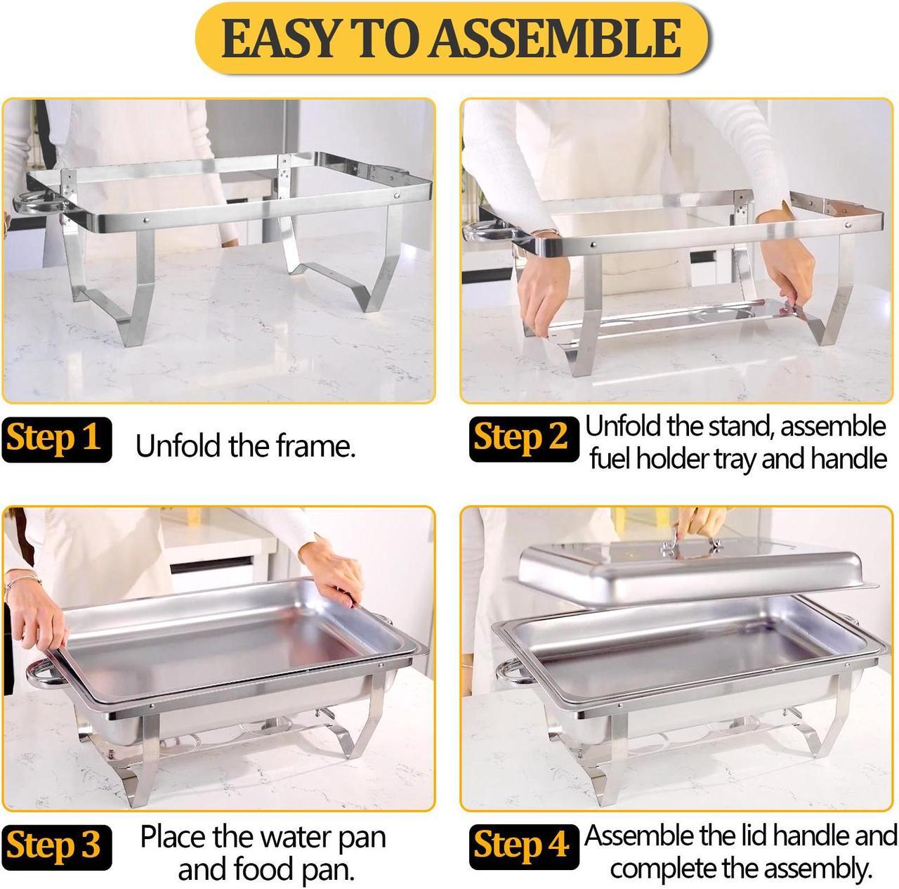 Alt view image 7 of 7 - EVGTTI 4 Pack 8QT Chafing Dish Buffet Set Stainless Steel Food Warmer Chafer Complete Set for Party Catering Weddings